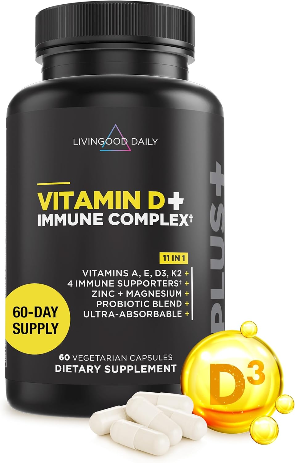 Livingood Daily Vitamin D3 K2 4000 IU Supplement,60 Capsules