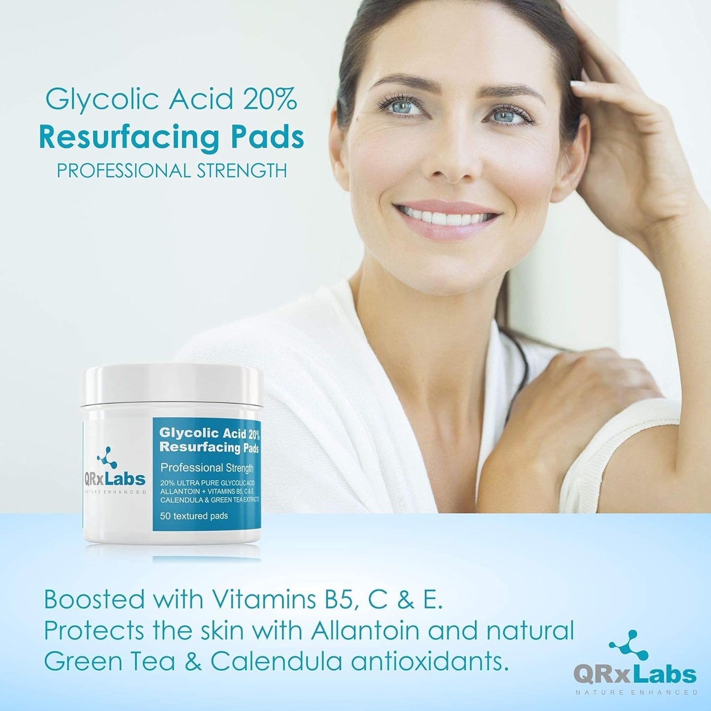 QRxLabs Glycolic Acid 20% Resurfacing Pads for Face & Body with Vitamins