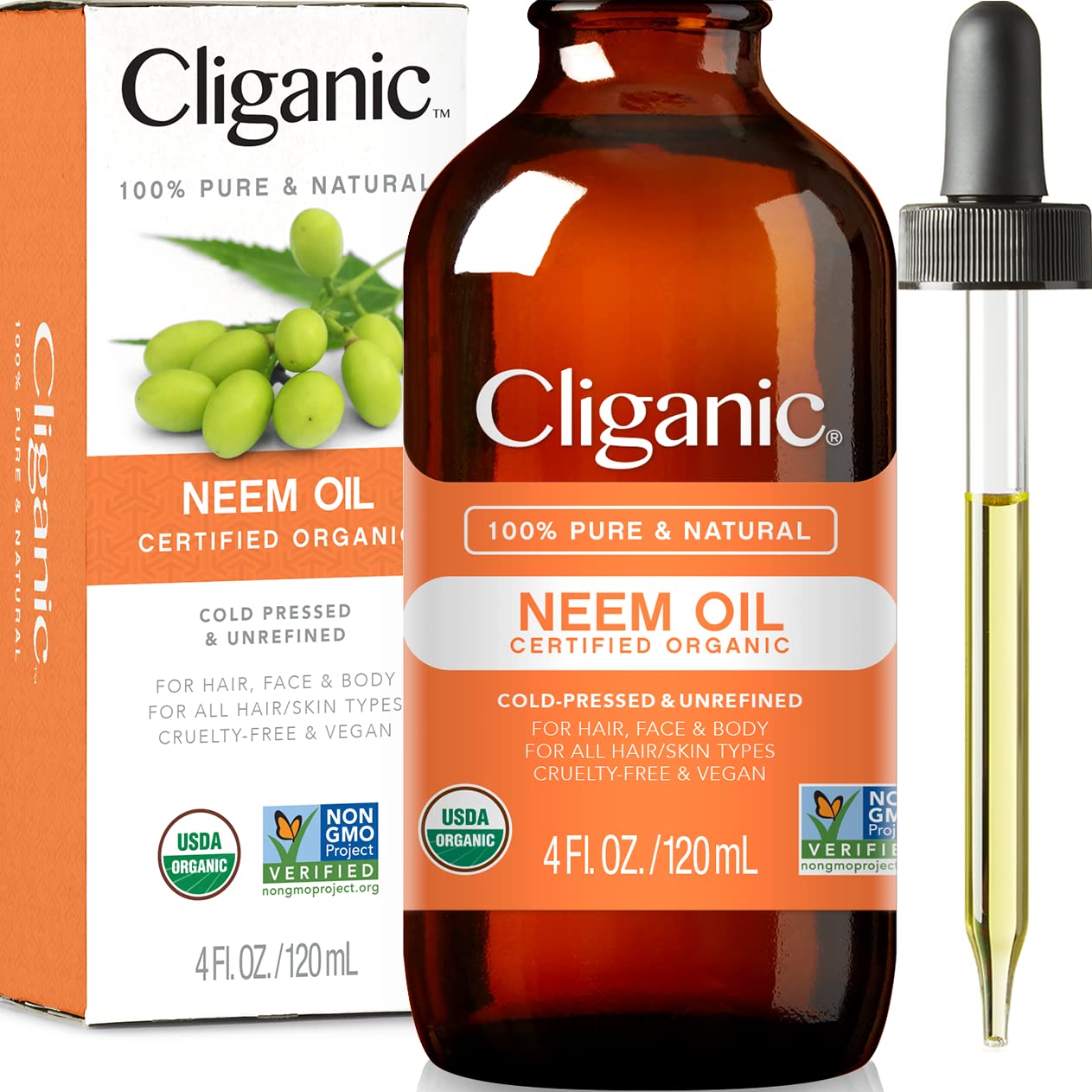 Cliganic Organic Neem Oil for Face, Skin & Plants (4oz)