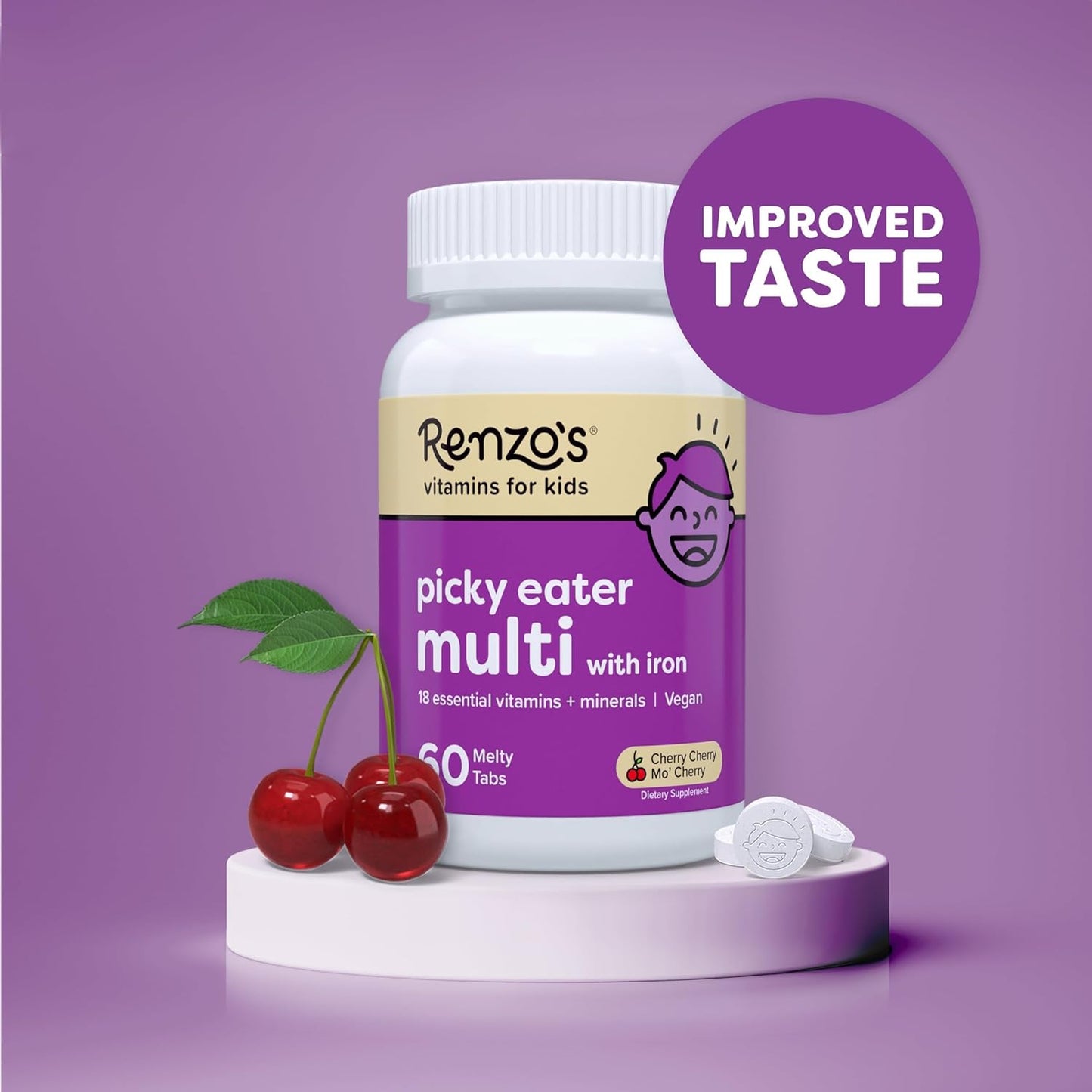 Renzo's Picky Eater Kids Multivitamin with Iron - 60 Sugar-Free Melty Tabs