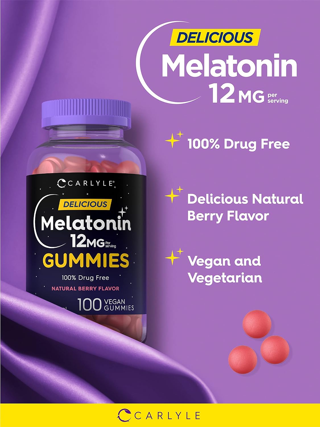 Carlyle Melatonin Natural Berry Flavor Gummies 12mg 100 Count