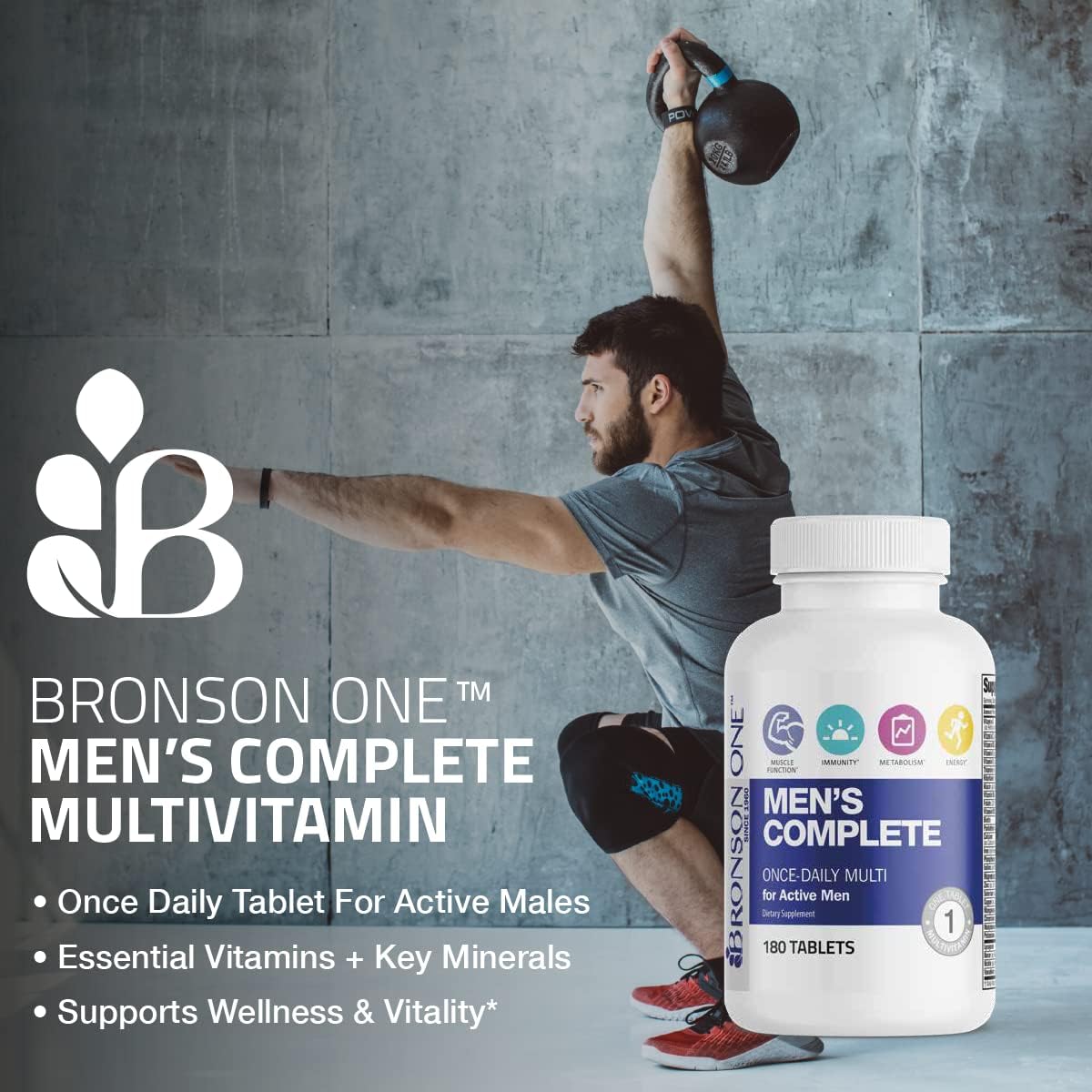 Bronson ONE Daily Men’s Complete Multi for Active Men, 180 Tablets