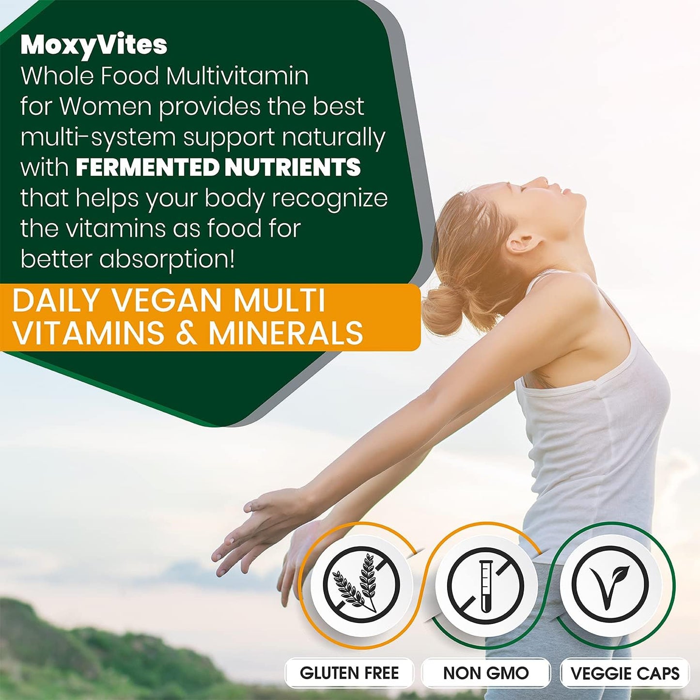 MoxyVites Daily Multivitamin for Women with Iron 90 Vegan Caps