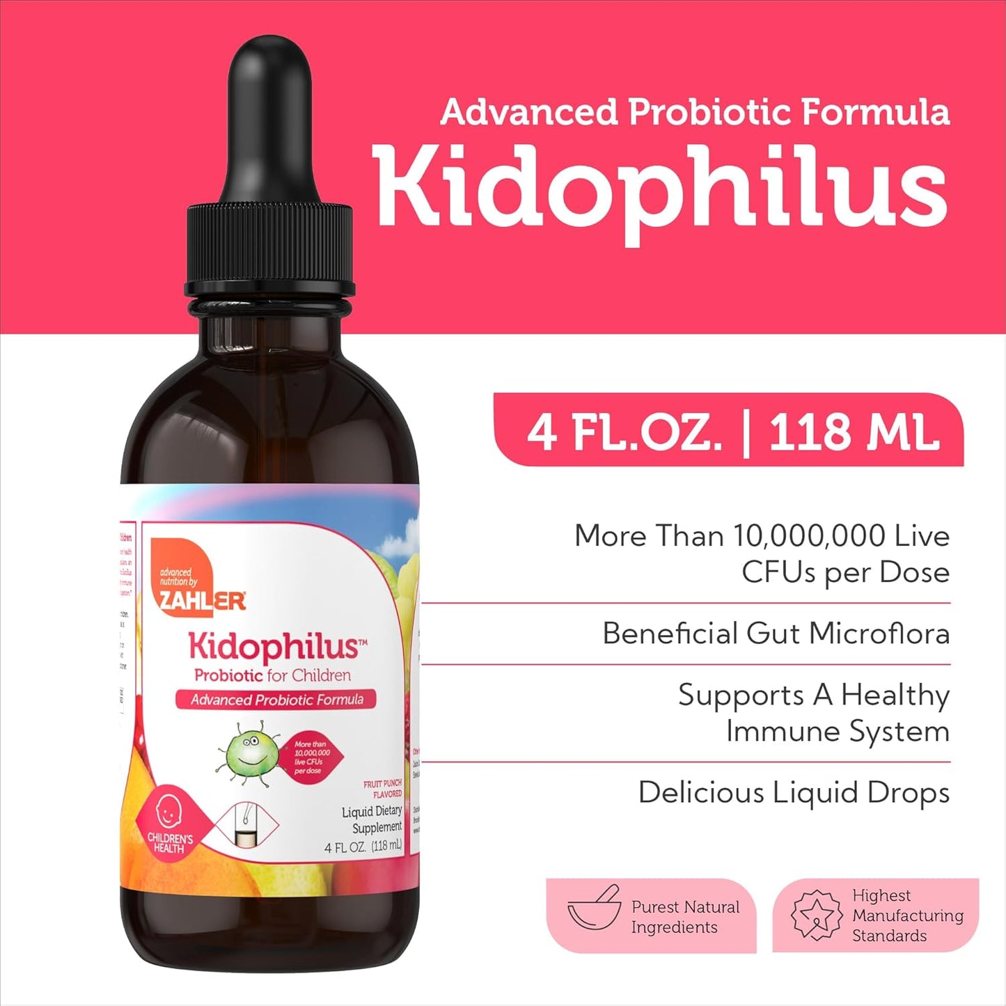 Zahler - Kidophilus Liquid Drops Probiotics for Kids (4 Fl Oz)