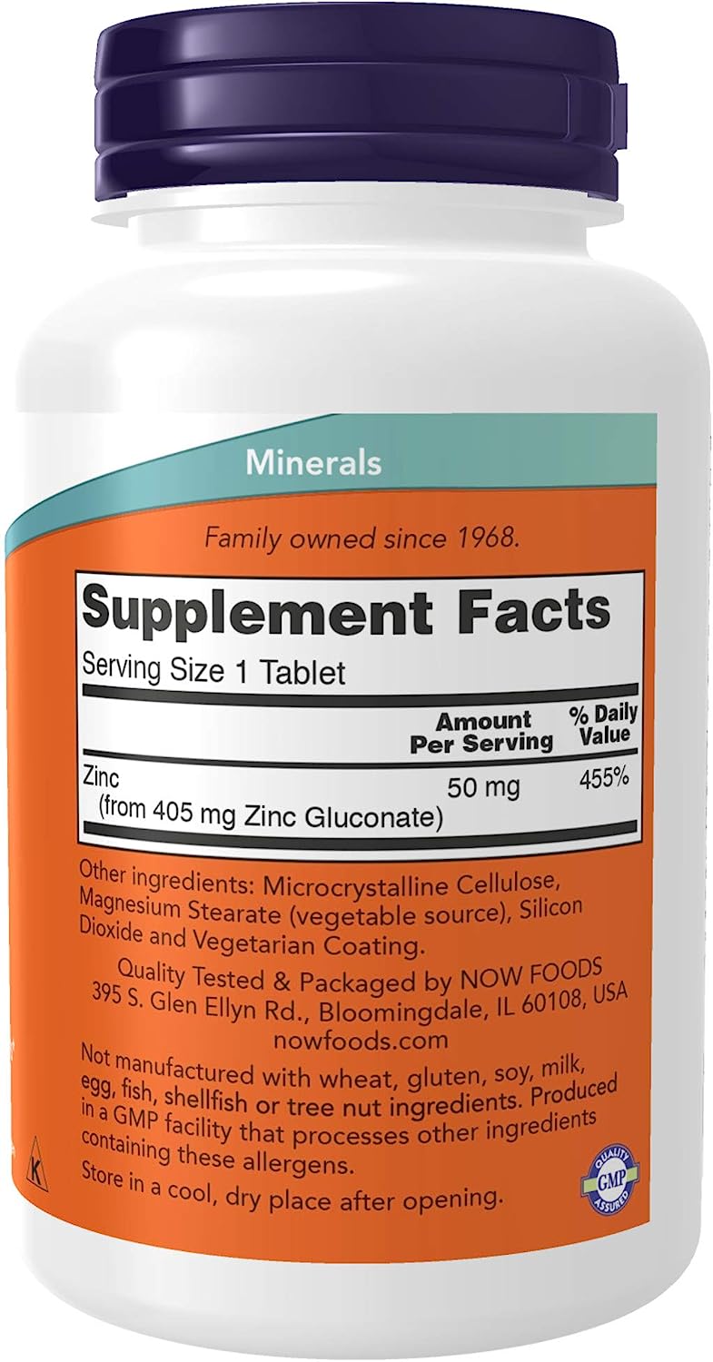 NOW Supplements, Zinc 50 mg, Tablets 250 Count