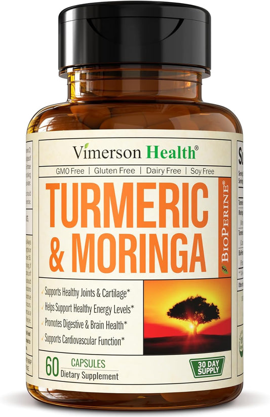 Turmeric Curcumin & Moringa Leaves Extract with Black Pepper. Joint Support Supplement 60 Capsules