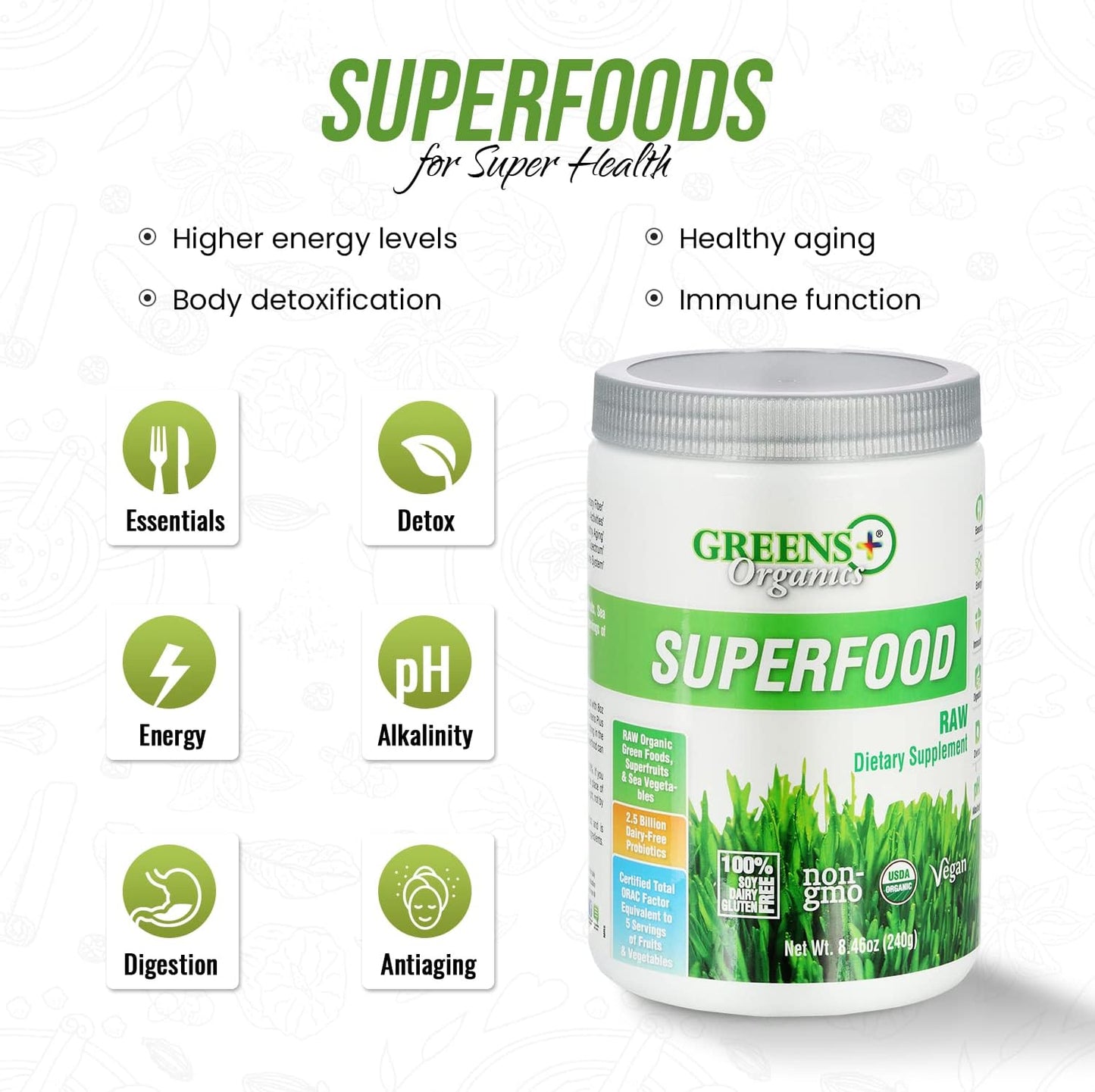 Greens+ Organic Superfood Raw Boost Energy 8.46 oz