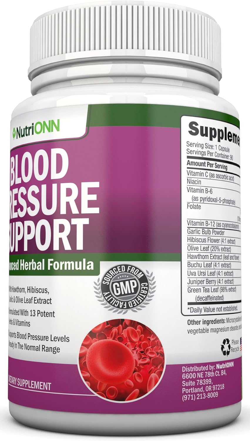 Blood Pressure Support Supplement - 13 Herbs & Vitamins - 90 capsules