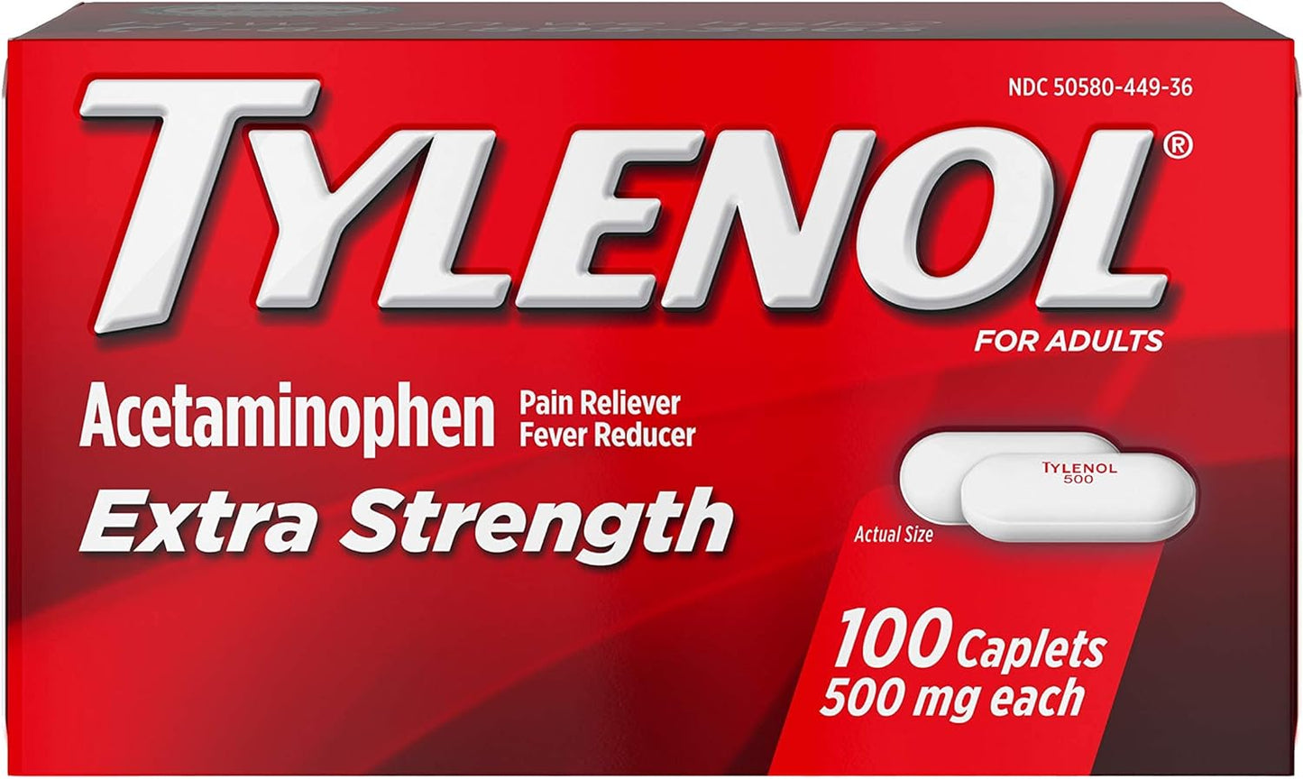 Tylenol Extra Strength Caplets with  Acetaminophen Pain Reliever Fever Reduce 100 Count