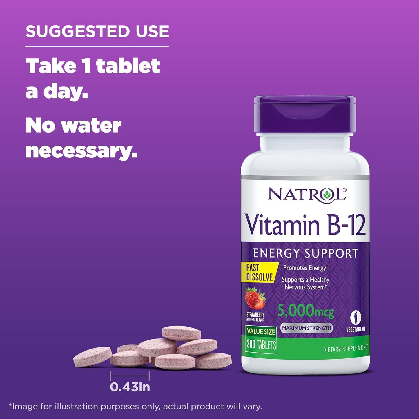 Natrol Vitamin B-12 5000mcg, Dietary Supplement for Cellular Energy 200  day supply