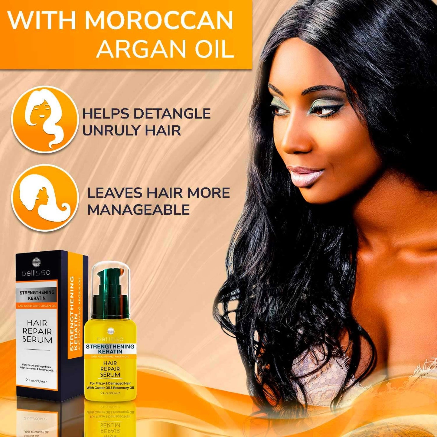 Keratin Hair Serum Oil – With Moroccan Argan Oil - Heat Protectant