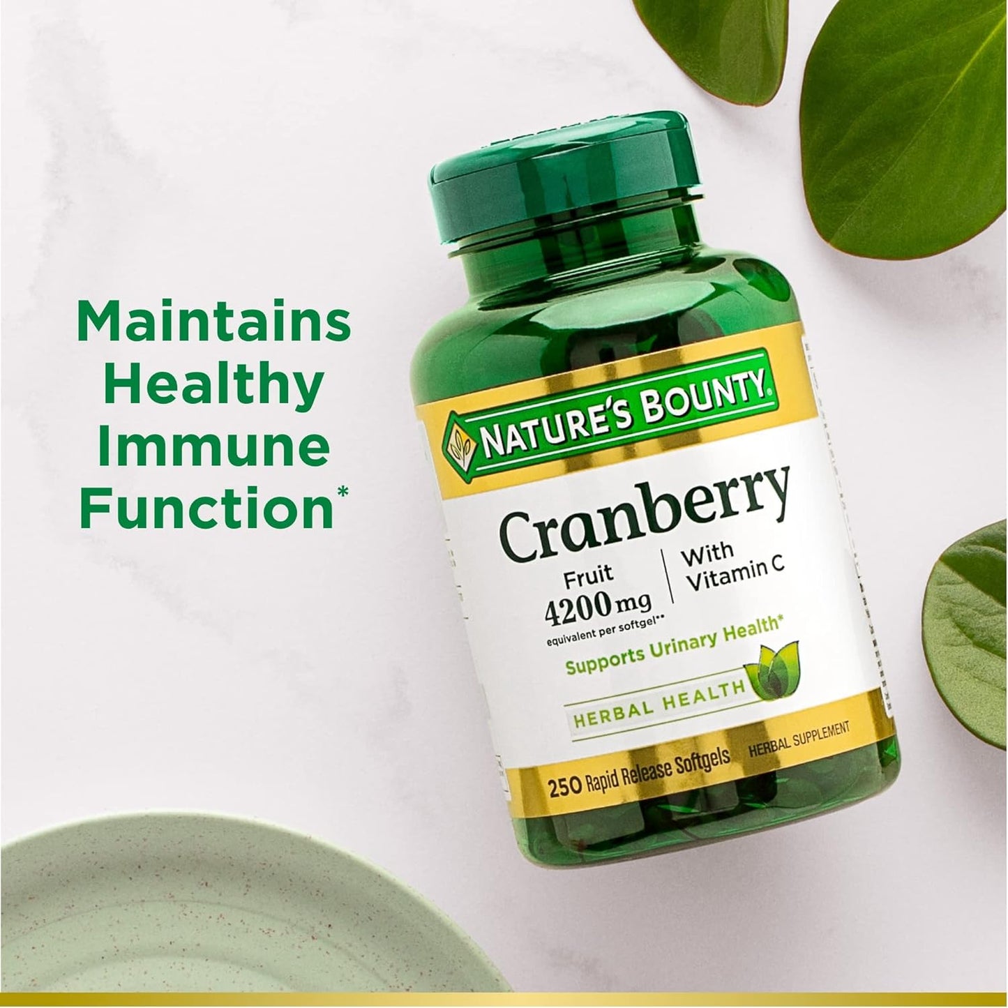 Nature's Bounty Cranberry 4200mg With Vitamin C , 250 Rapid Release Softgels