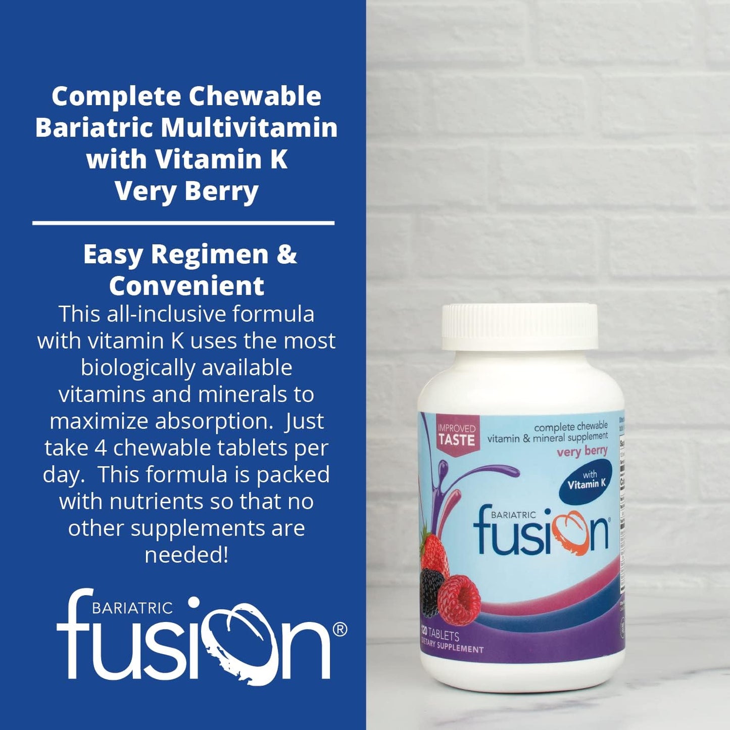 Bariatric Fusion Very Berry Complete Chewable  Multivitamin with Iron and Vitamin K- 120 Tablets