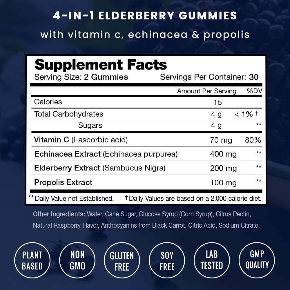 NutraChamps Elderberry Gummies with Vitamin C, Propolis & Echinacea - 60 count