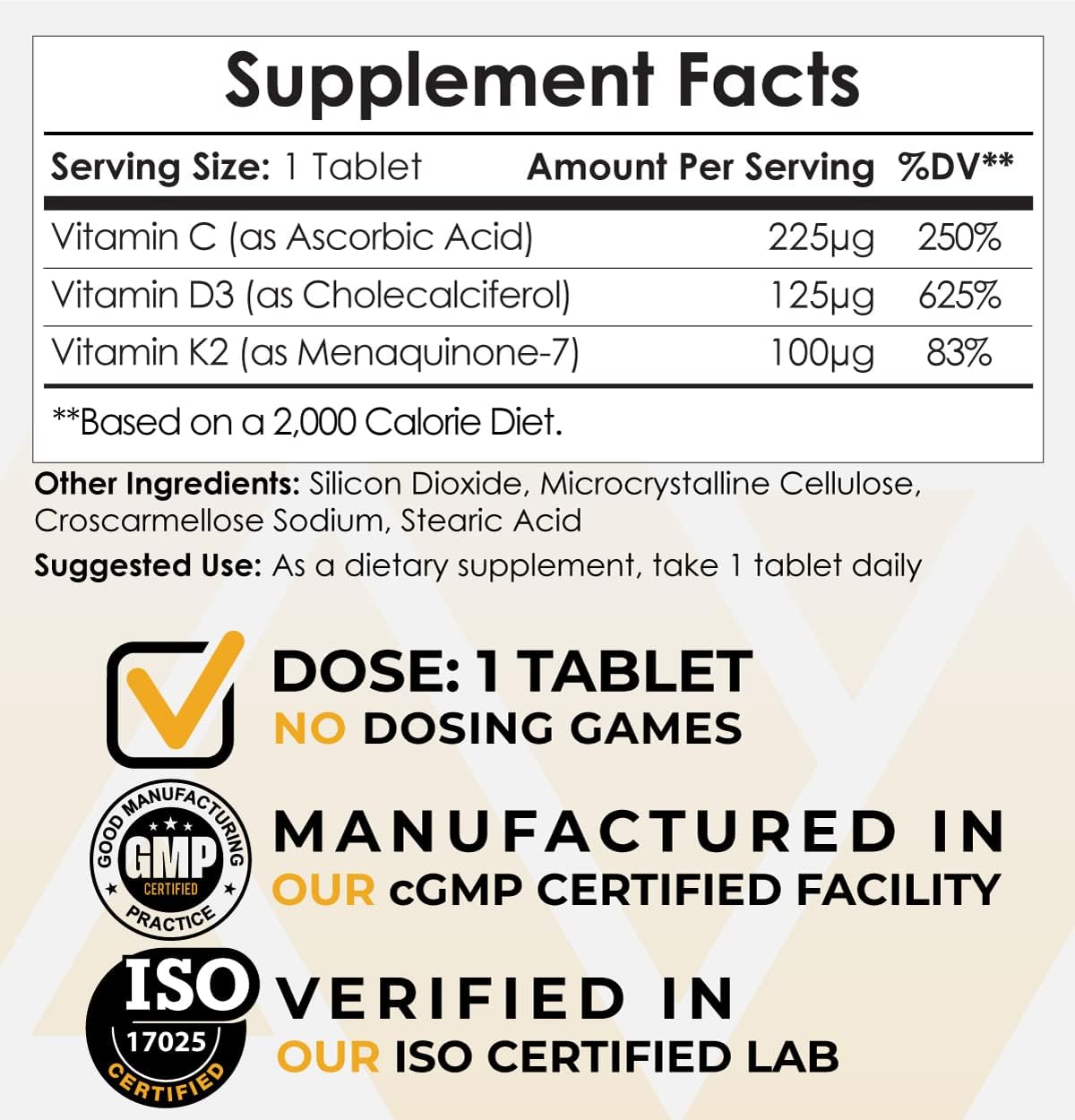 Nootropics Depot Vitamin D3 + K2 with Vitamin C  60 Tablets