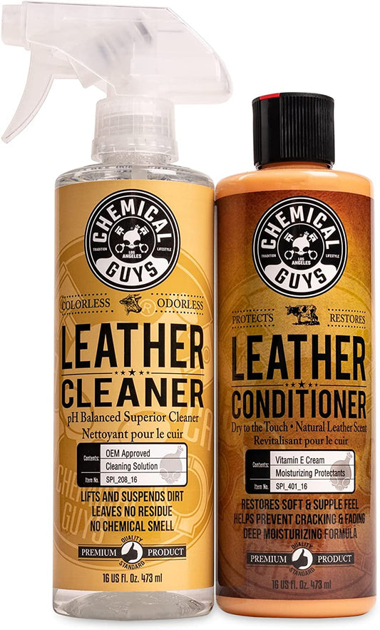 Chemical Guys SPI_109_16 Leather Cleaner and Leather Conditioner Kit for Use on Leather Apparel, Furniture, Car Interiors, Shoes, Boots, Bags & More (2 - 16 Oz Bottles)