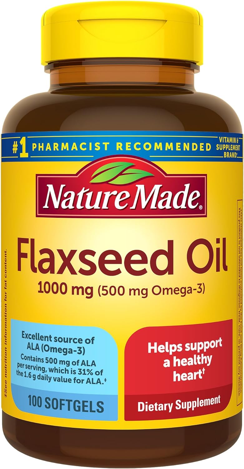 Nature Made Flaxseed Oil Fish Free Omega 3 Supplement, 100 Softgels