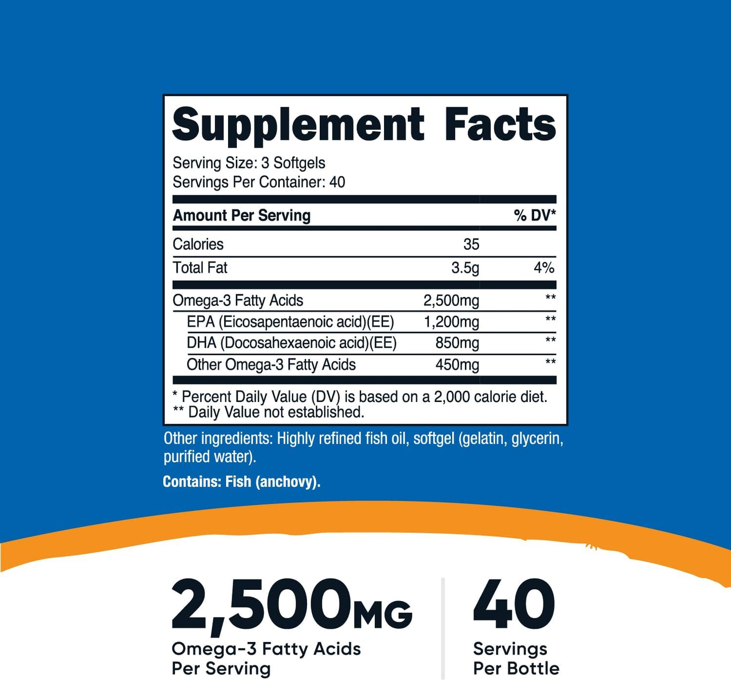 Nutricost Omega 3 Fish Oil - 2500MG, 120 Softgels