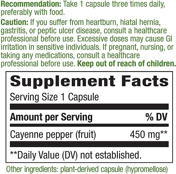 Nature's Way Cayenne Pepper,180 Vegetarian Capsules