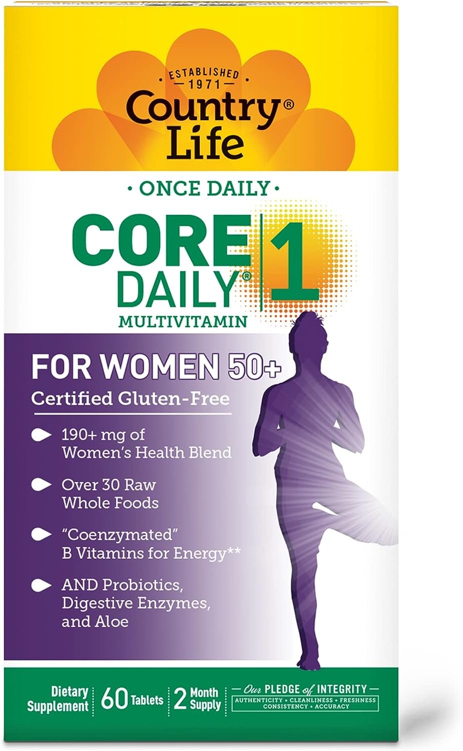 Country Life Core Daily-1 Multivitamins for Women 50 Plus, Energy Support, 60 Tablets