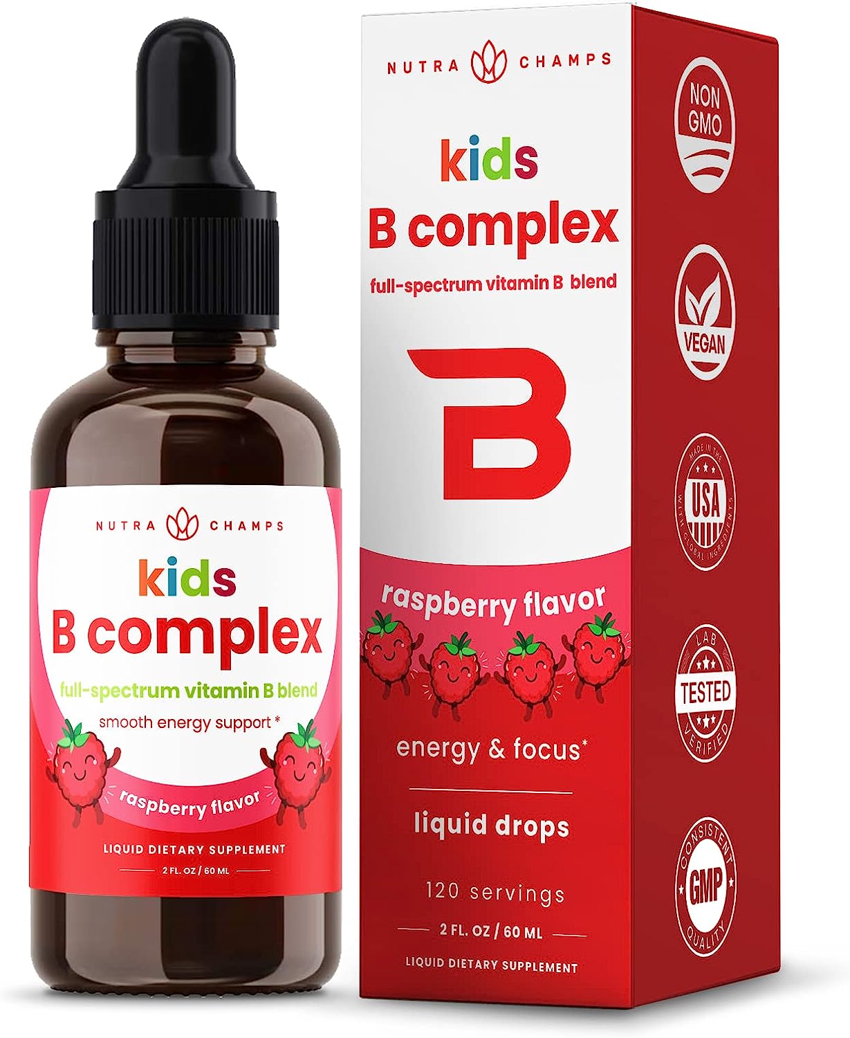 Vitamin B Complex for Kids | B1, B2, B3, B6, B7, B9 & Methyl B12 120 servings