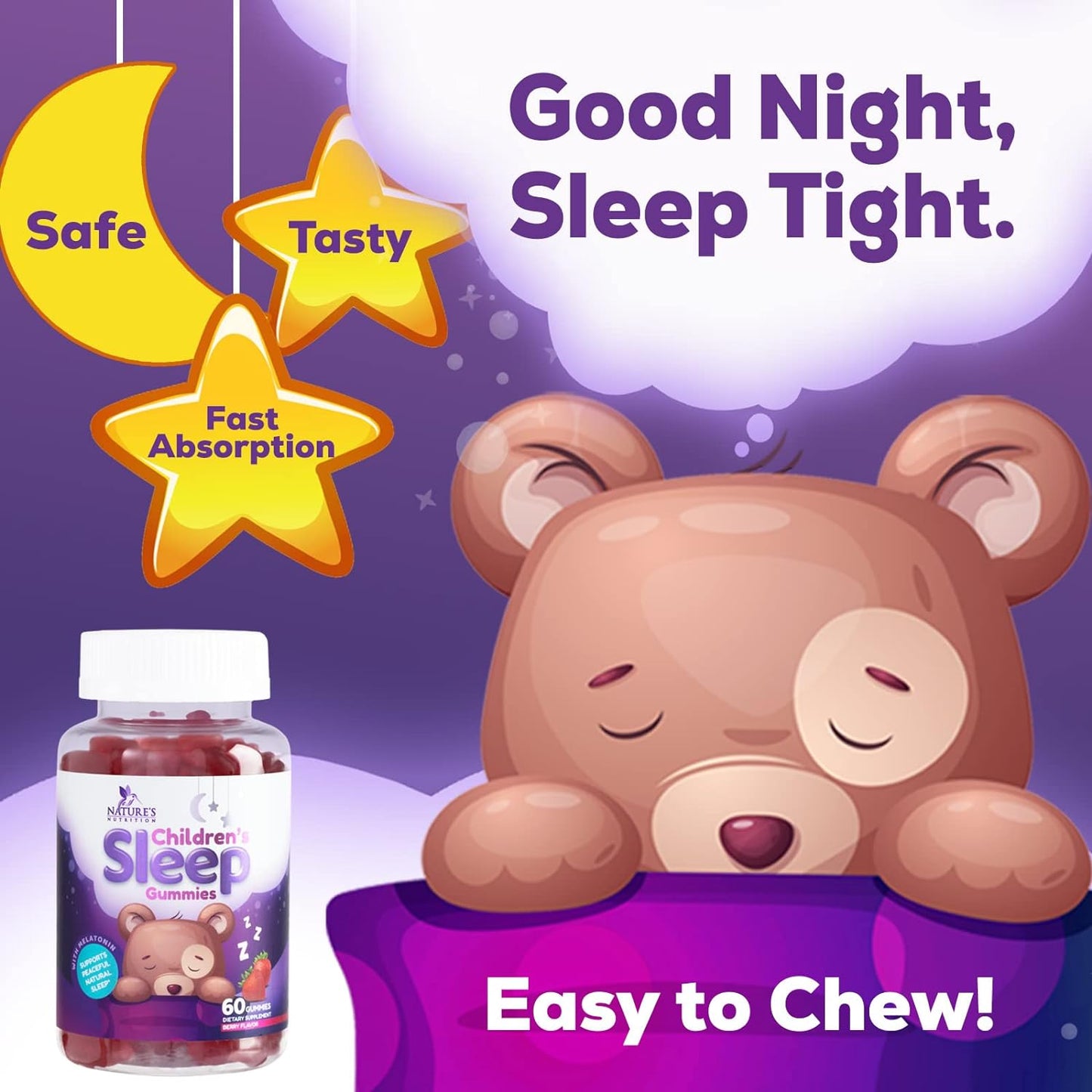 Kids Sleep Gummies, 2mg Melatonin, Nature's Effective  - 60 Gummies