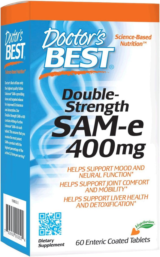 Doctor's Best SAM-e 400 mg, Vegan, Gluten Free, 60 Enteric Coated Tablets