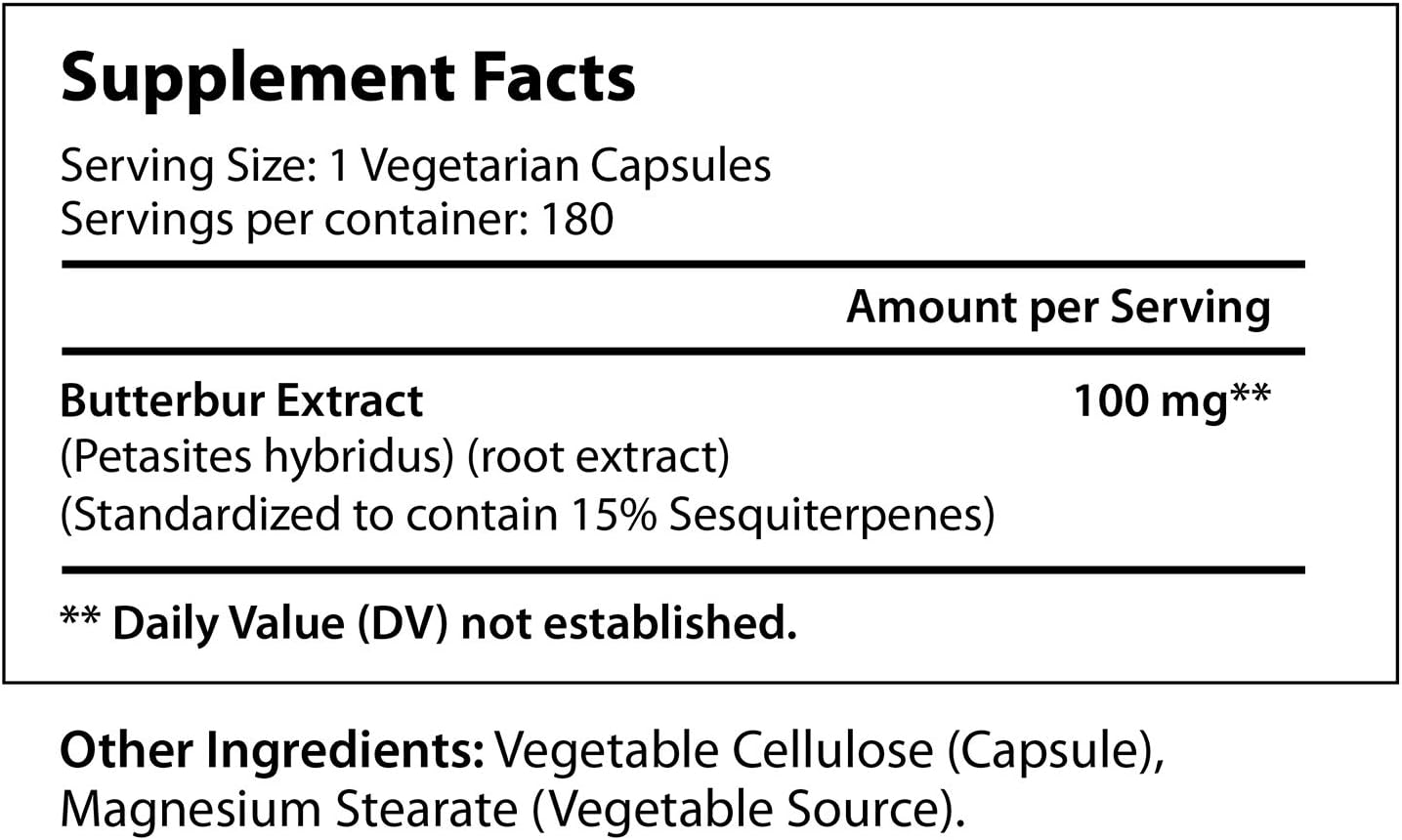 Butterbur Extract  180 Vegetarian Capsules