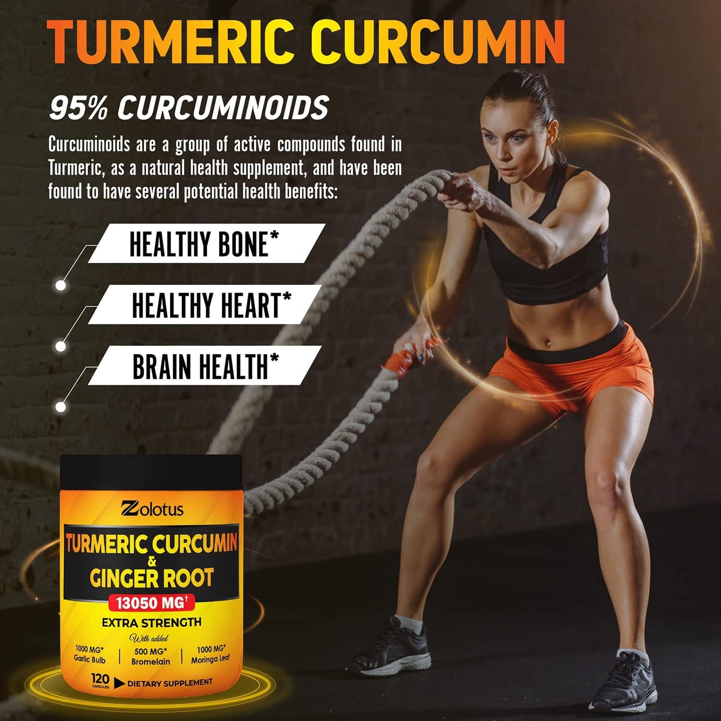 6 in 1 Turmeric Curcumin + Ginger Capsules, 95% Curcuminoids, 120 capsules