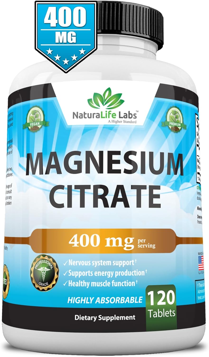 Magnesium Citrate 400 mg - High Potency Elemental 120 Tablets