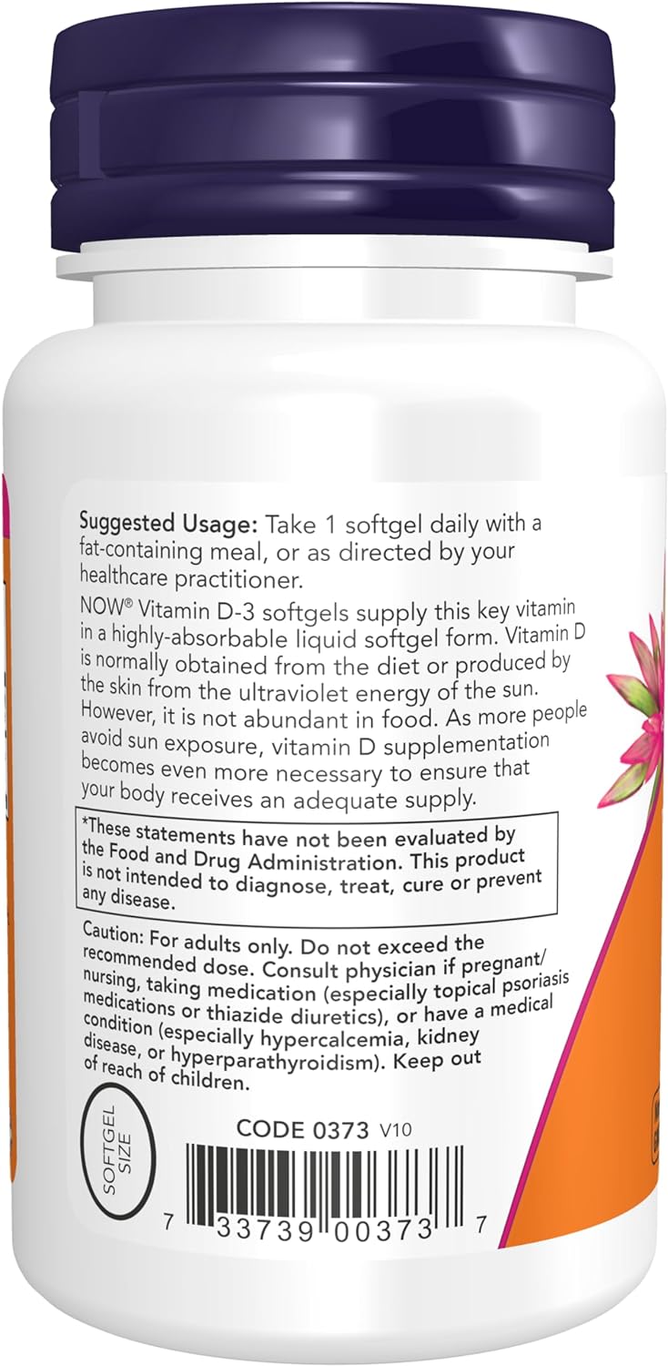 NOW Supplements, Vitamin D-3 5,000 IU, High Potency, Structural Support*, 240 Softgels