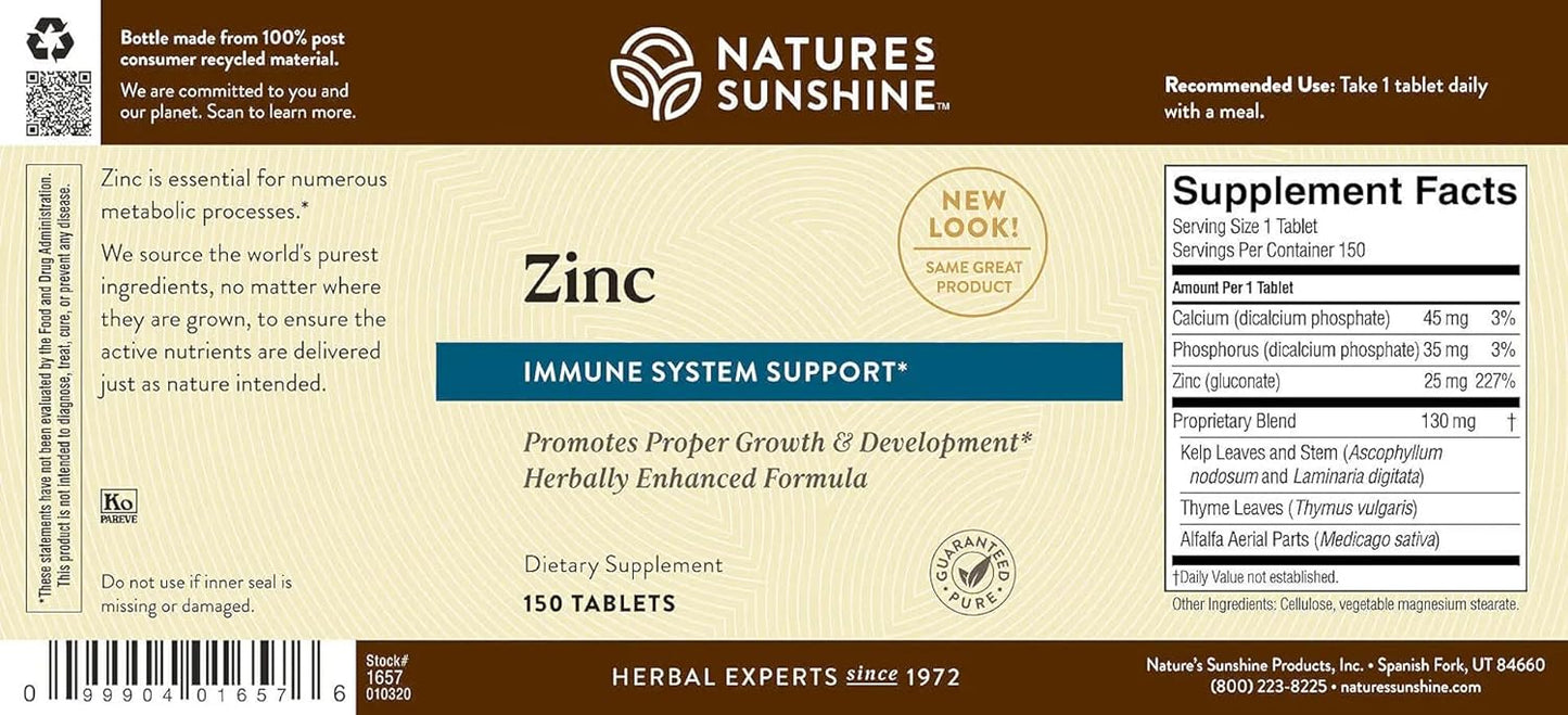 Nature's Sunshine Zinc 25mg, 150 Tablets