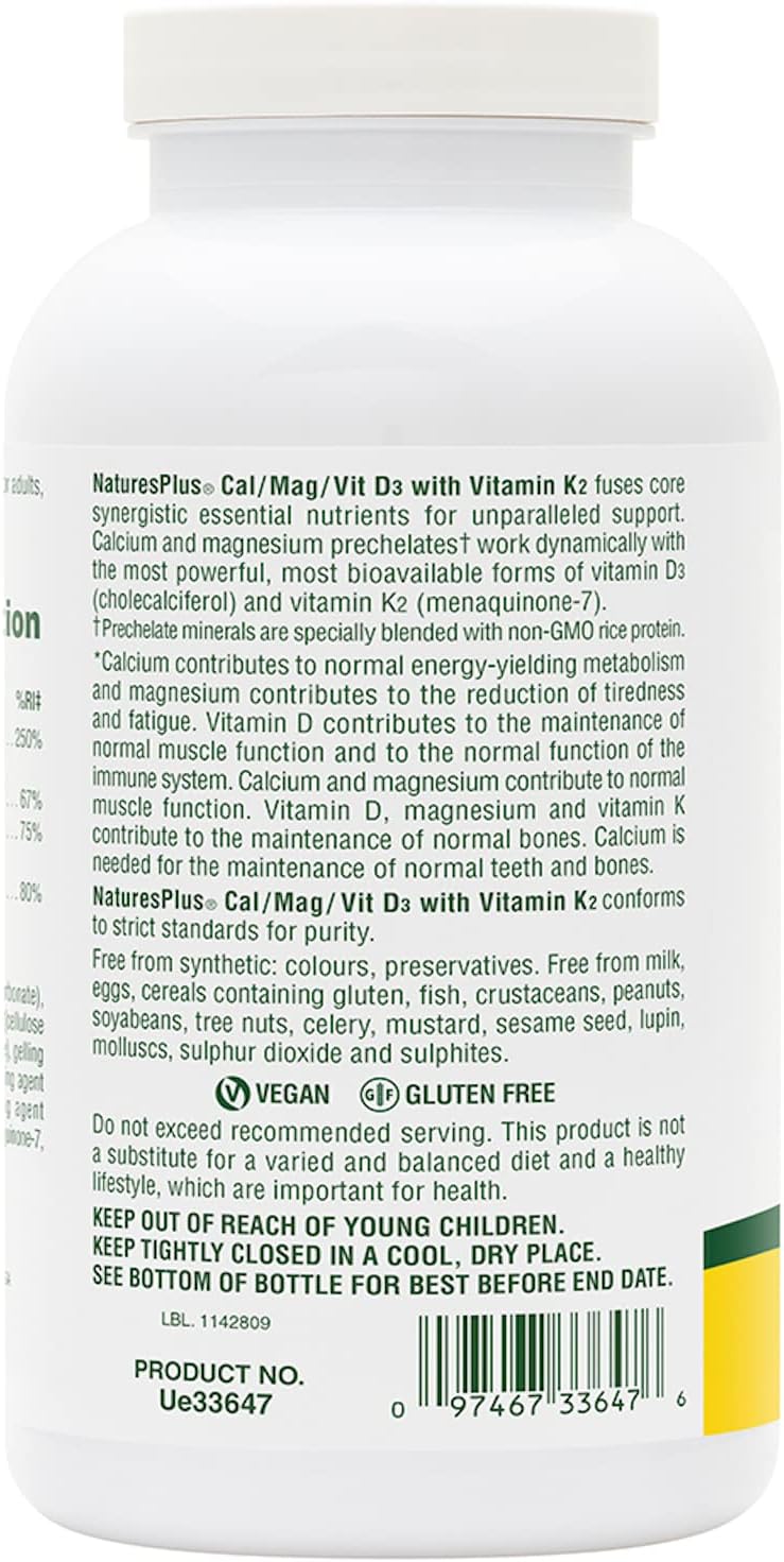 NaturesPlus Cal/Mag/VIT D3 with Vitamin K2-180 Tablets