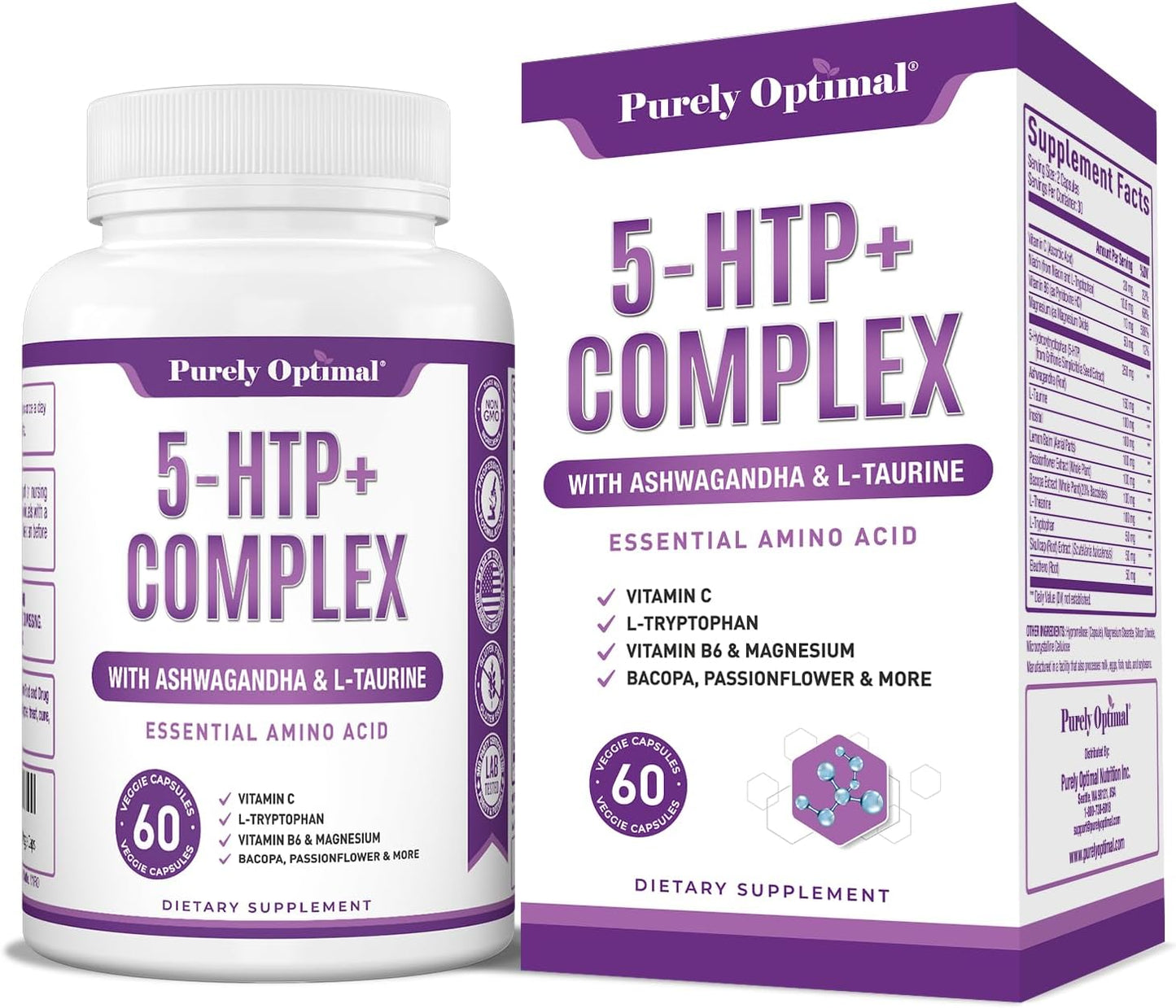 Premium 5-HTP Plus Supplement 250mg Maximum Strength -60 Veggie Caps