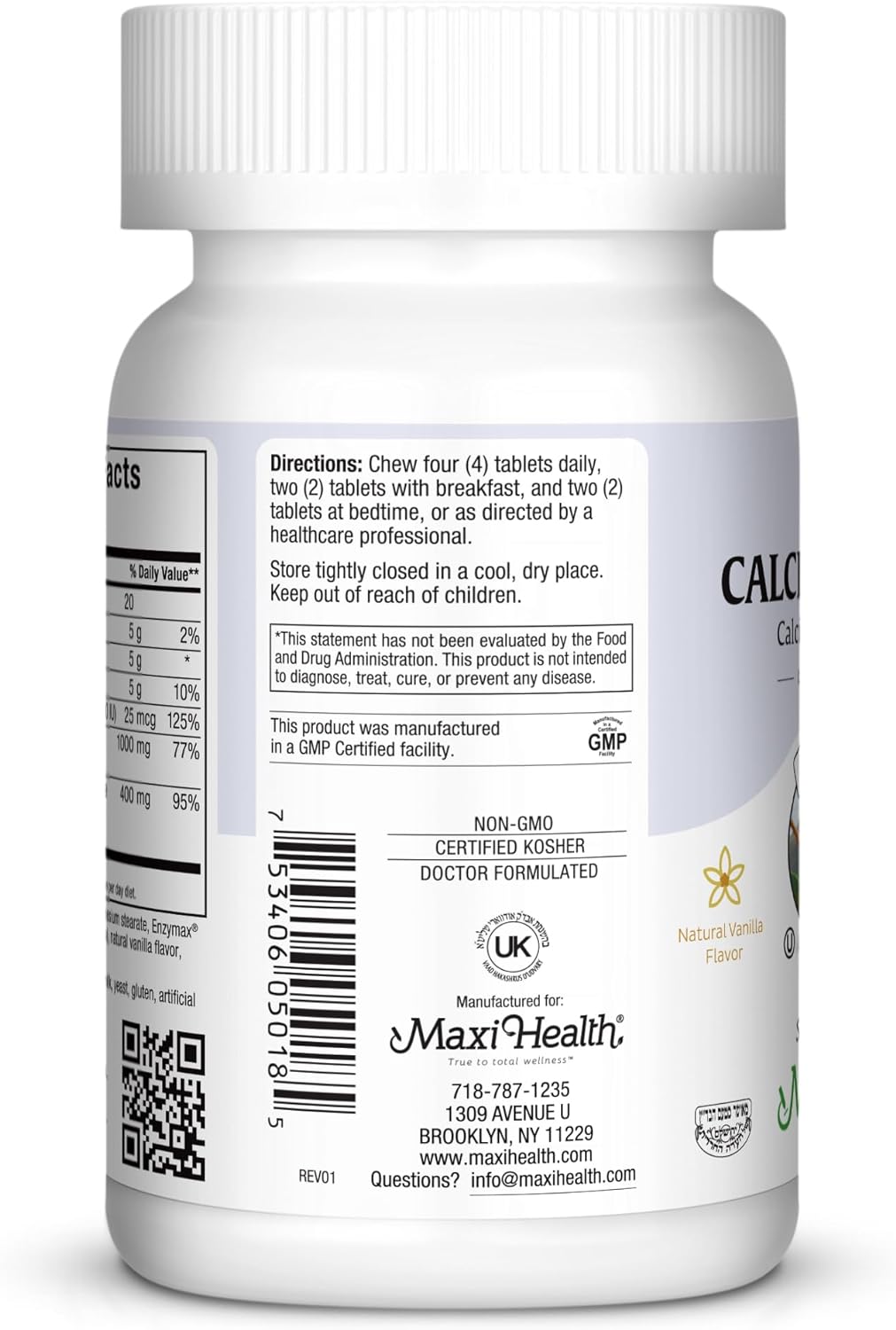 Maxi Health Chewable Calcium Complex  - Vanilla Flavor- 180 Chewies