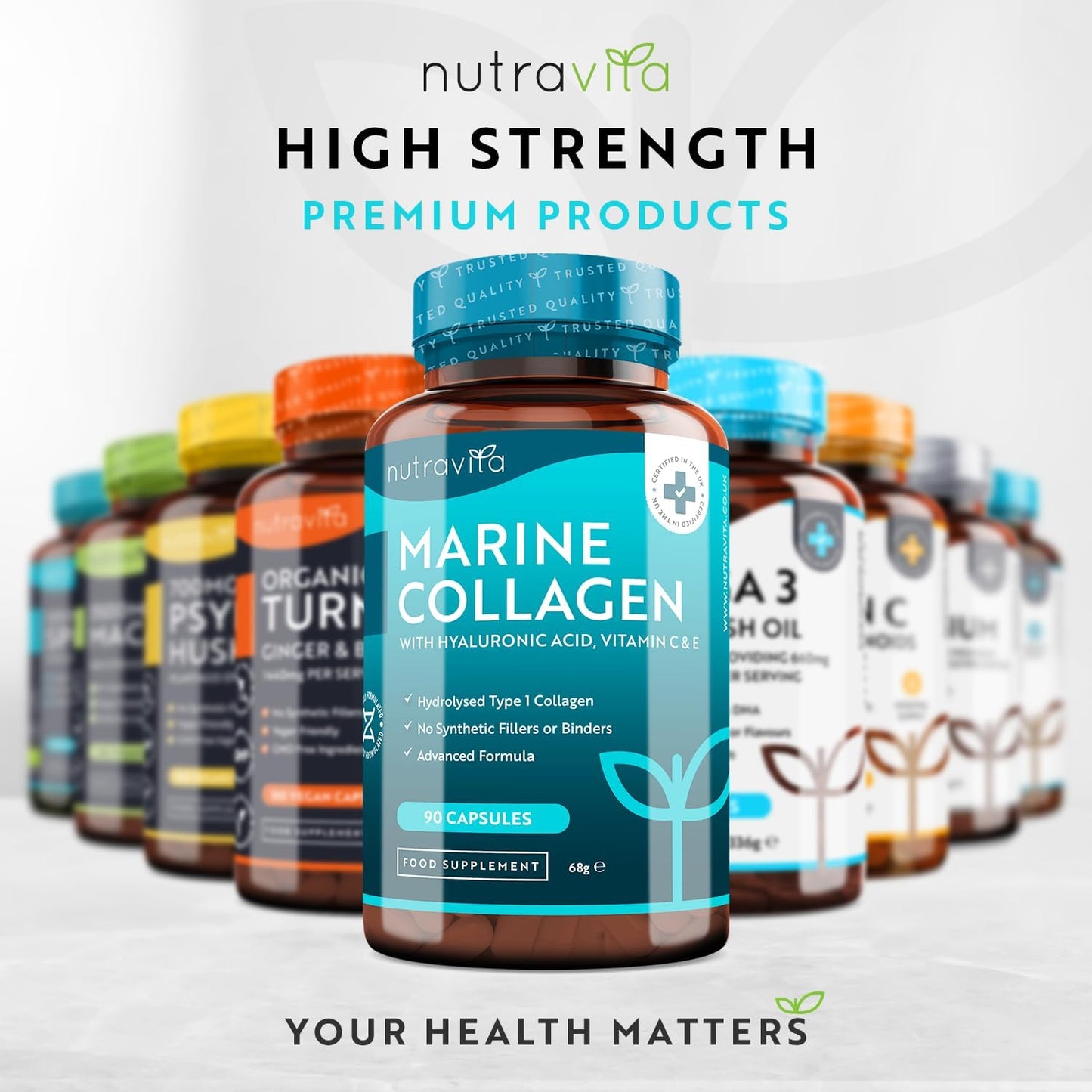 Marine Collagen  Hyaluronic Acid Vitamin C, Vitamin E - 90  Capsules