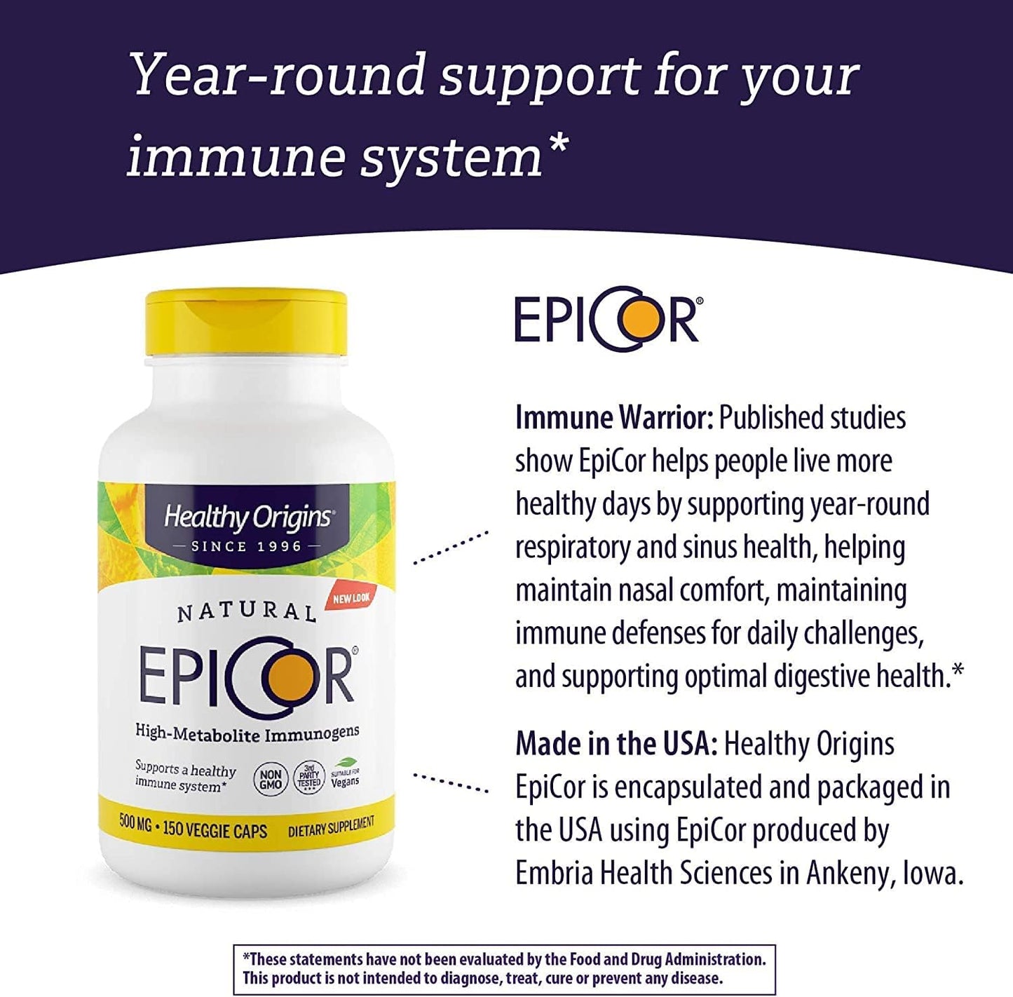 Healthy Origins EpiCor - Plant-Based Immune Support 60 Capsules