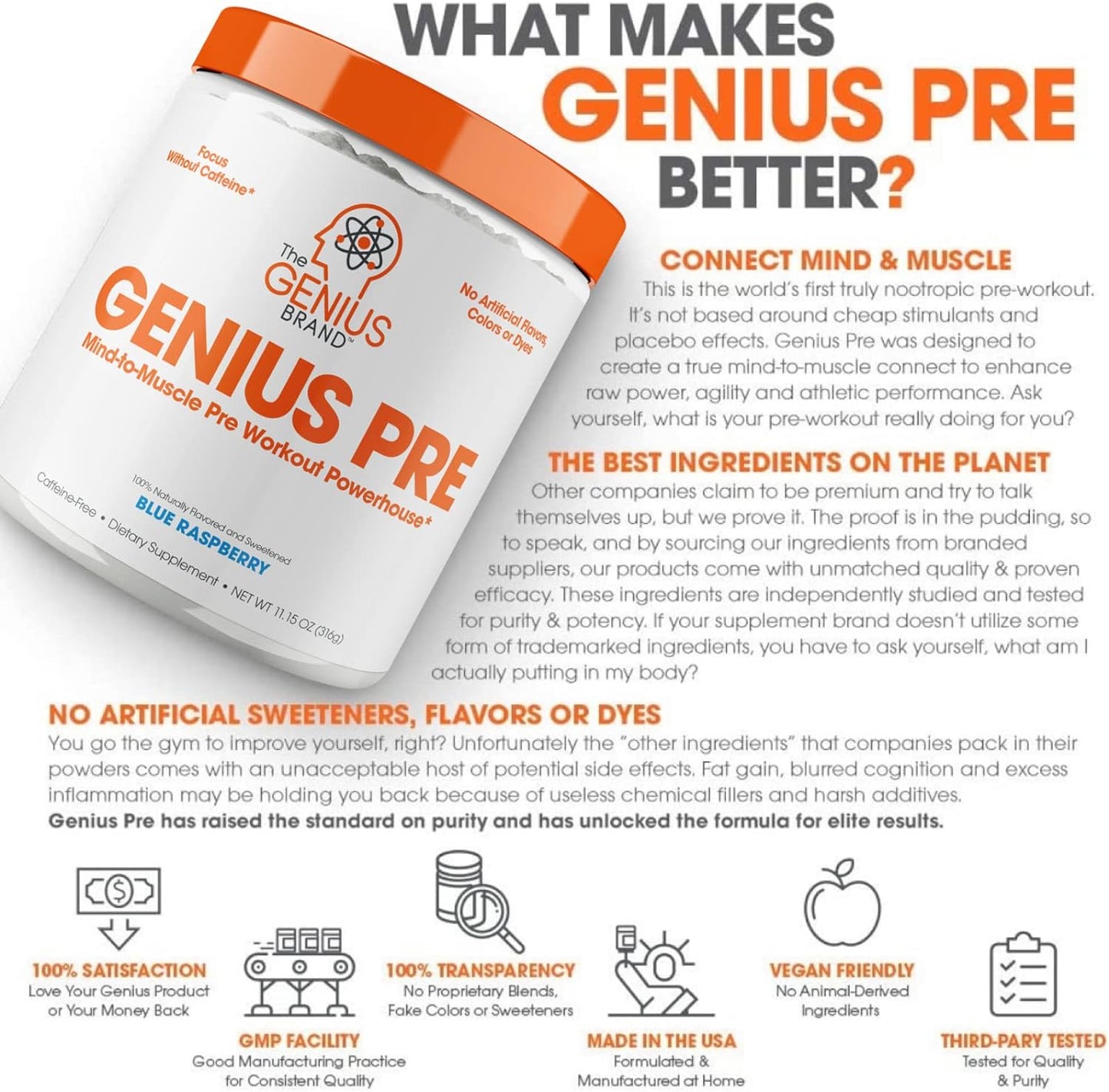 Genius Pre Workout Powder, Blue Raspberry