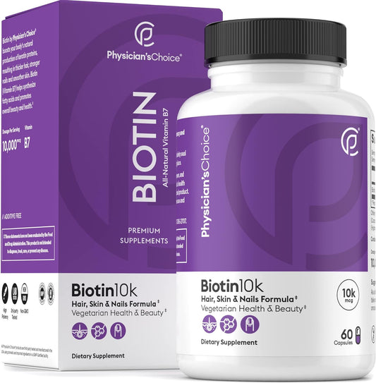 Physician's CHOICE Biotin 10000mcg with Coconut Oil for Hair Growth, 60 count