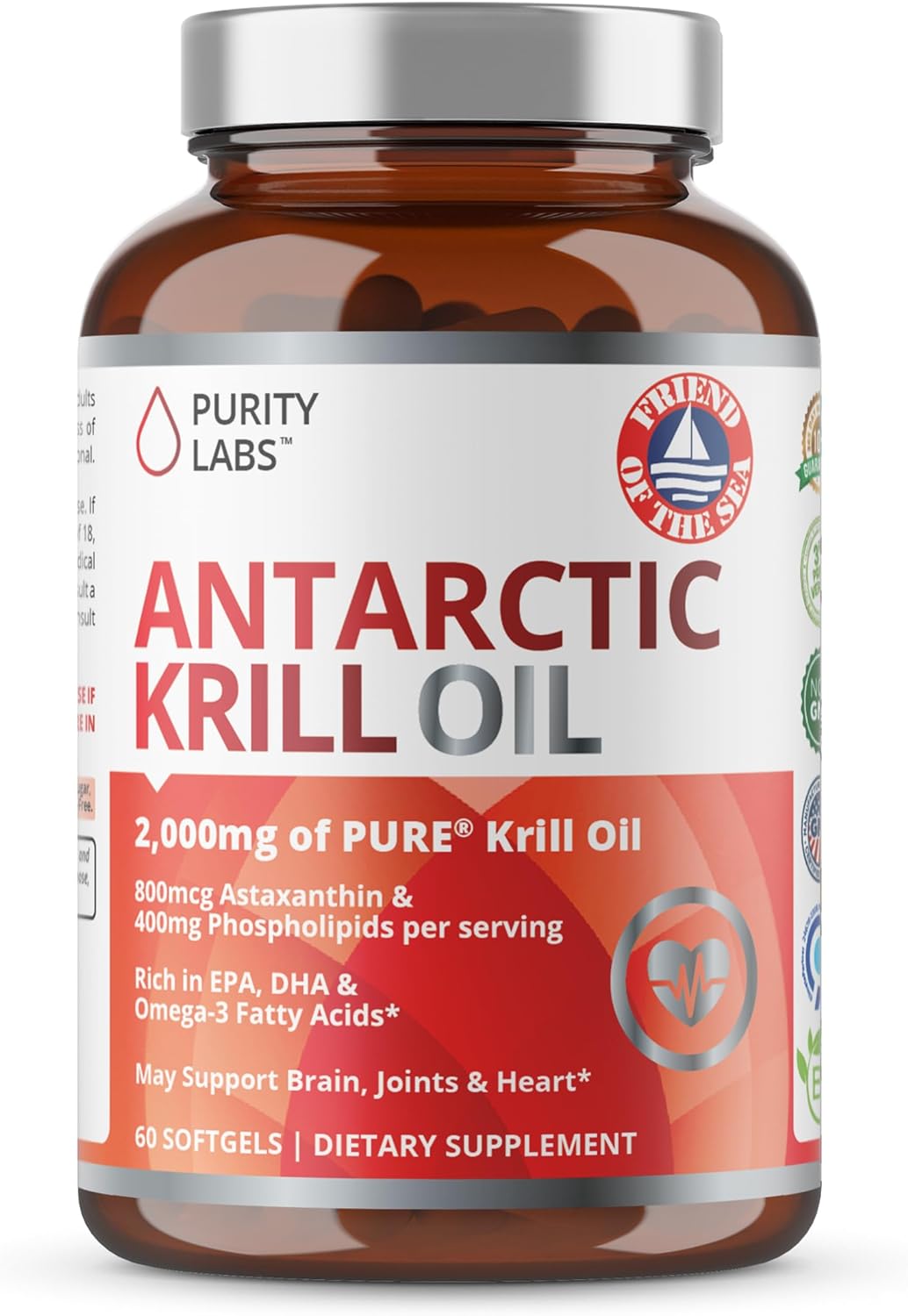 Purity Labs Antarctic Krill Oil 2000mg Omega-3 with Astaxanthin 800mcg- 60 Softgels