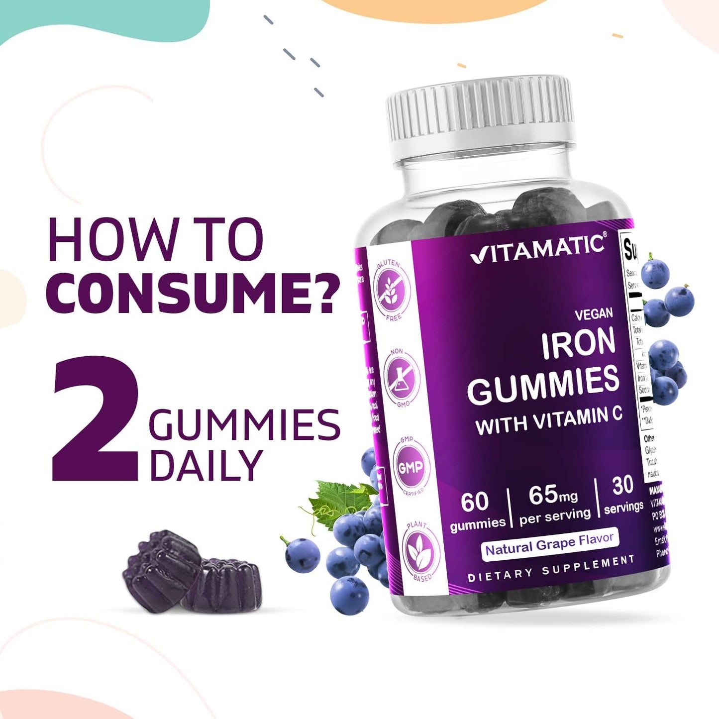 Vitamatic Iron Supplement for Women & Men - 60 Vegan Gummies