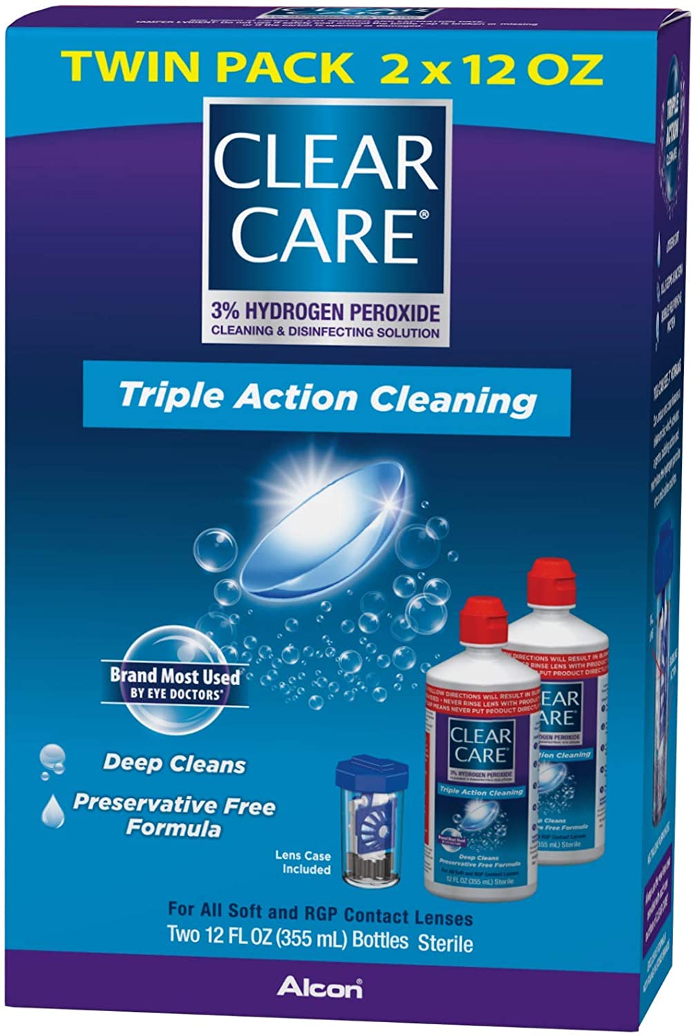 Clear Care Cleaning & Disinfecting Solution with Lens Case, Twin Pack, 12 Fl Oz