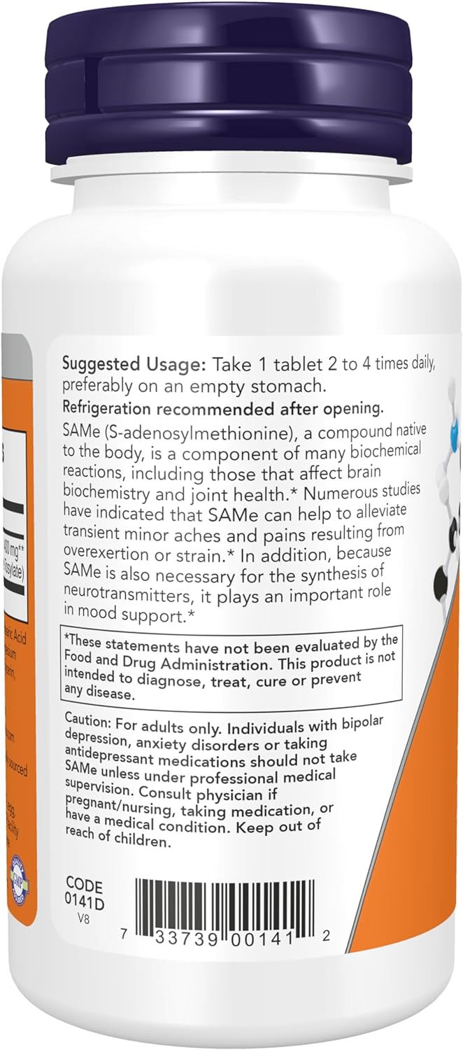 NOW Supplements, SAMe (S-Adenosyl-L-Methionine) 400 mg, Nervous System , 60 Tablets