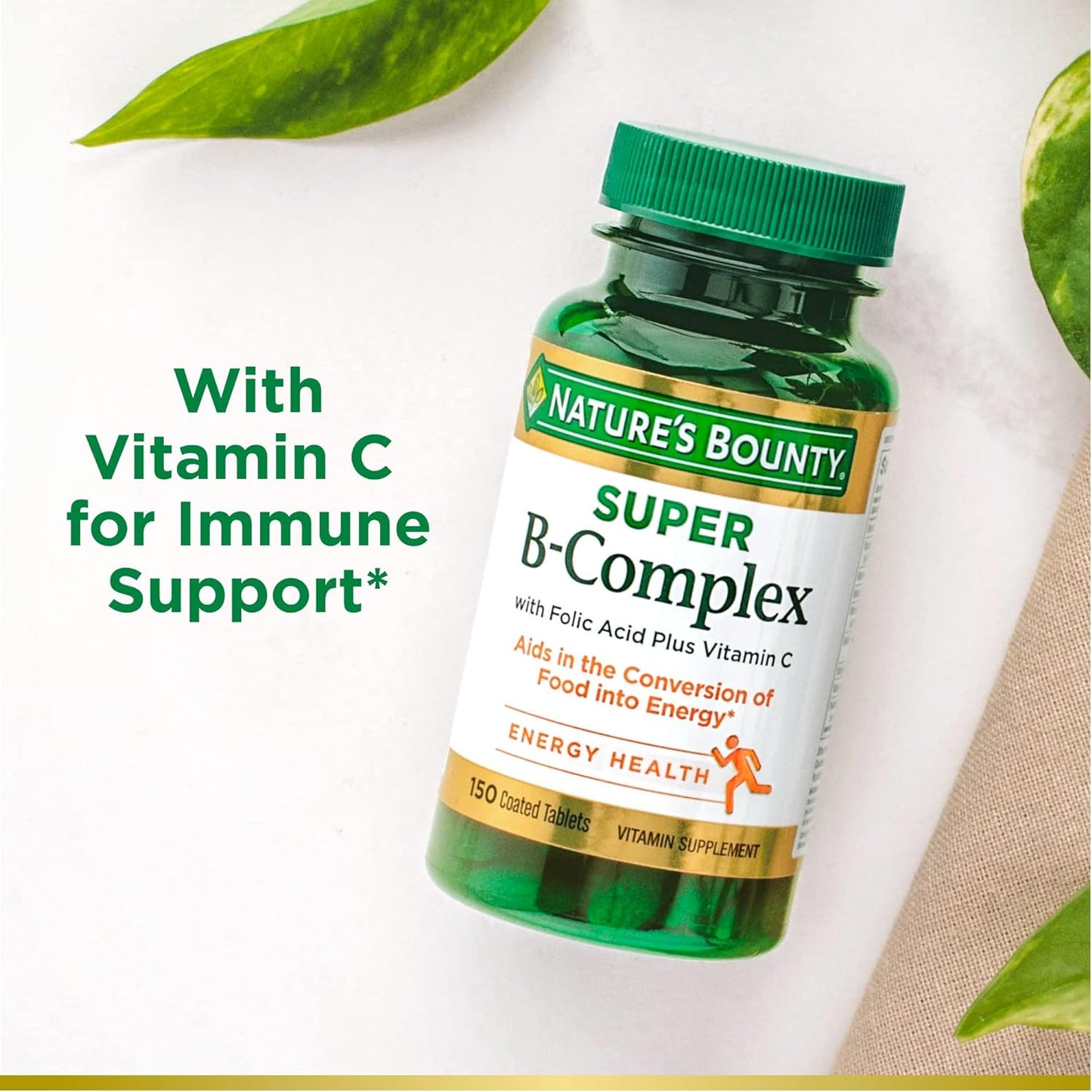 Nature's Bounty Super B Complex with Vitamin C & Folic Acid, Immune & Energy Support, 150 tablets