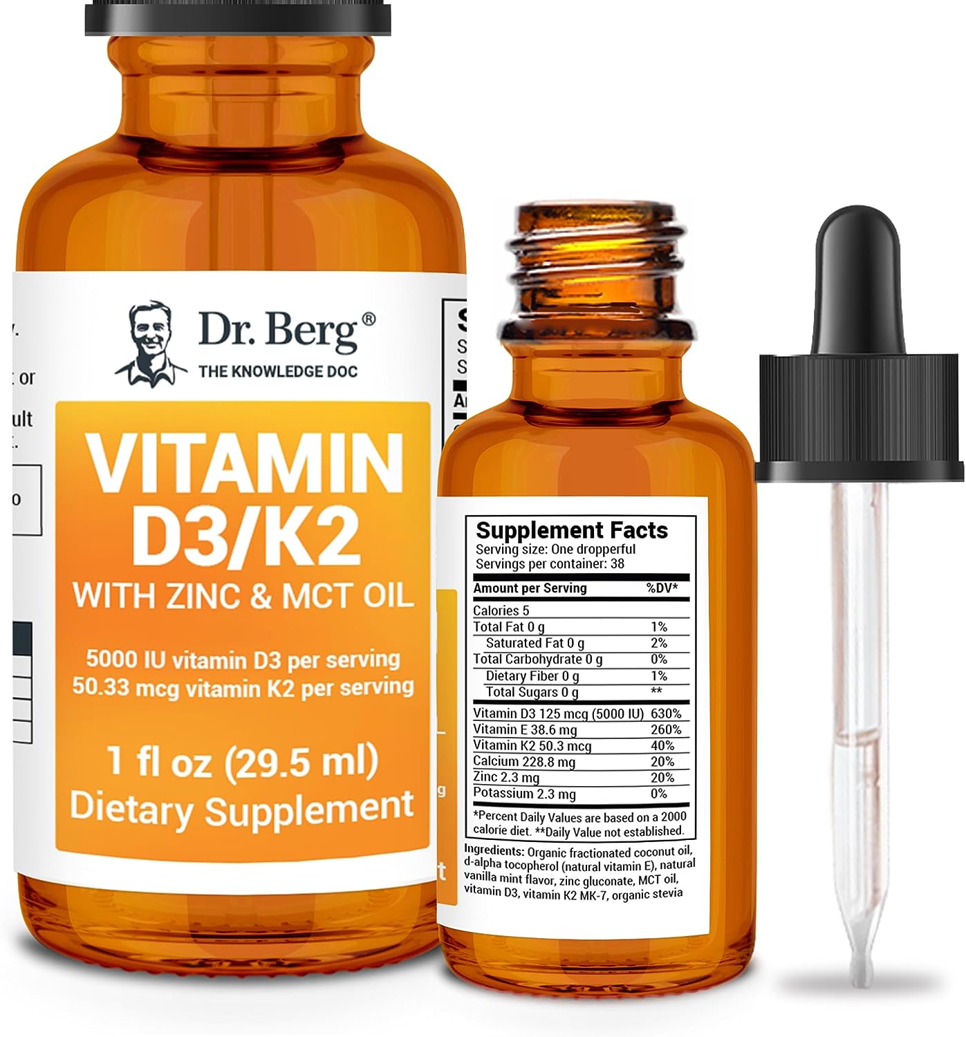 Dr. Berg Vitamin D3 K2 with Zinc & MCT Oil Liquid Supplement