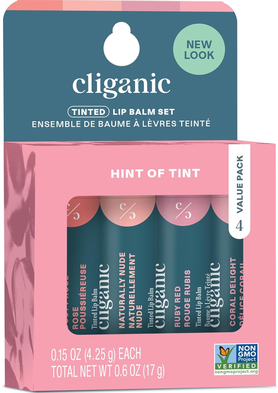 Cliganic Tinted Lip Balm - Non-GMO, 4 Colors - Enriched with Vitamin E