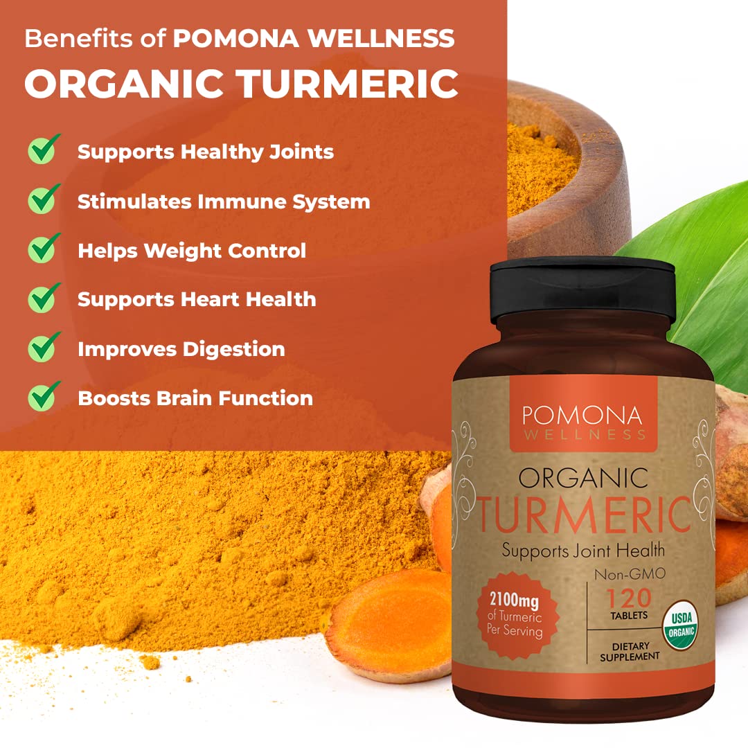 Pomona Wellness Organic Turmeric Supplement 2100 mg,120 Tablets