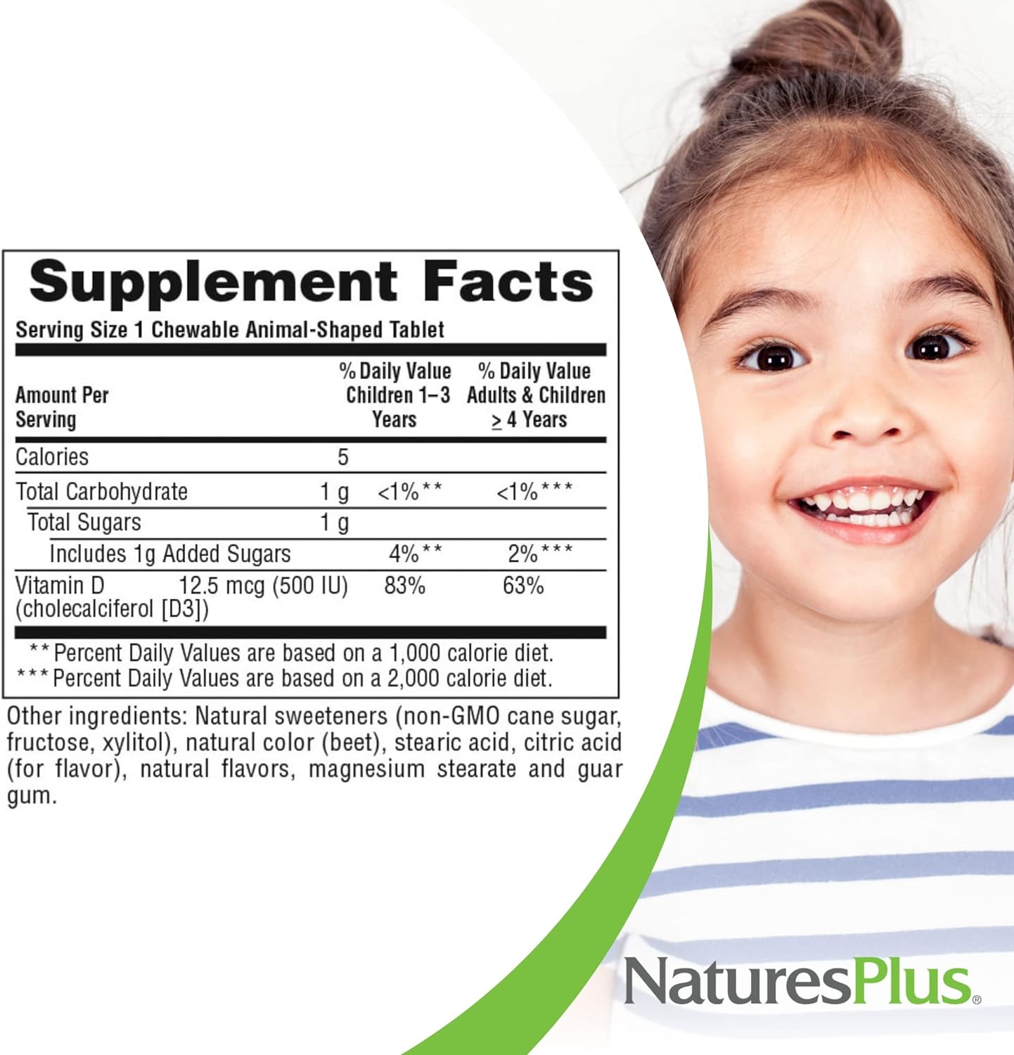 NaturesPlus Animal Parade Vitamin D3 Children’s Chewables - Black Cherry Flavor - 90 Animal-Shaped Tablets