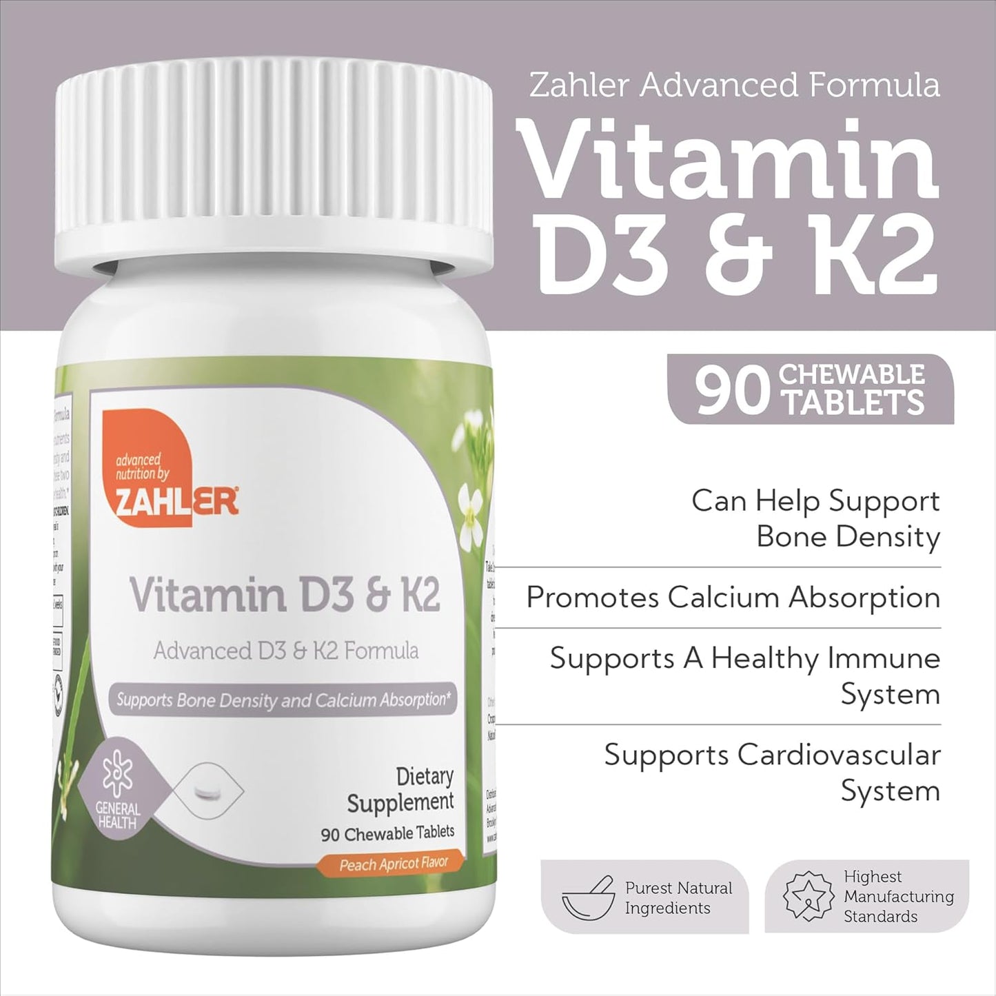 Zahler - Vitamin D3 & K2 Chewable Supplement (90 Count)