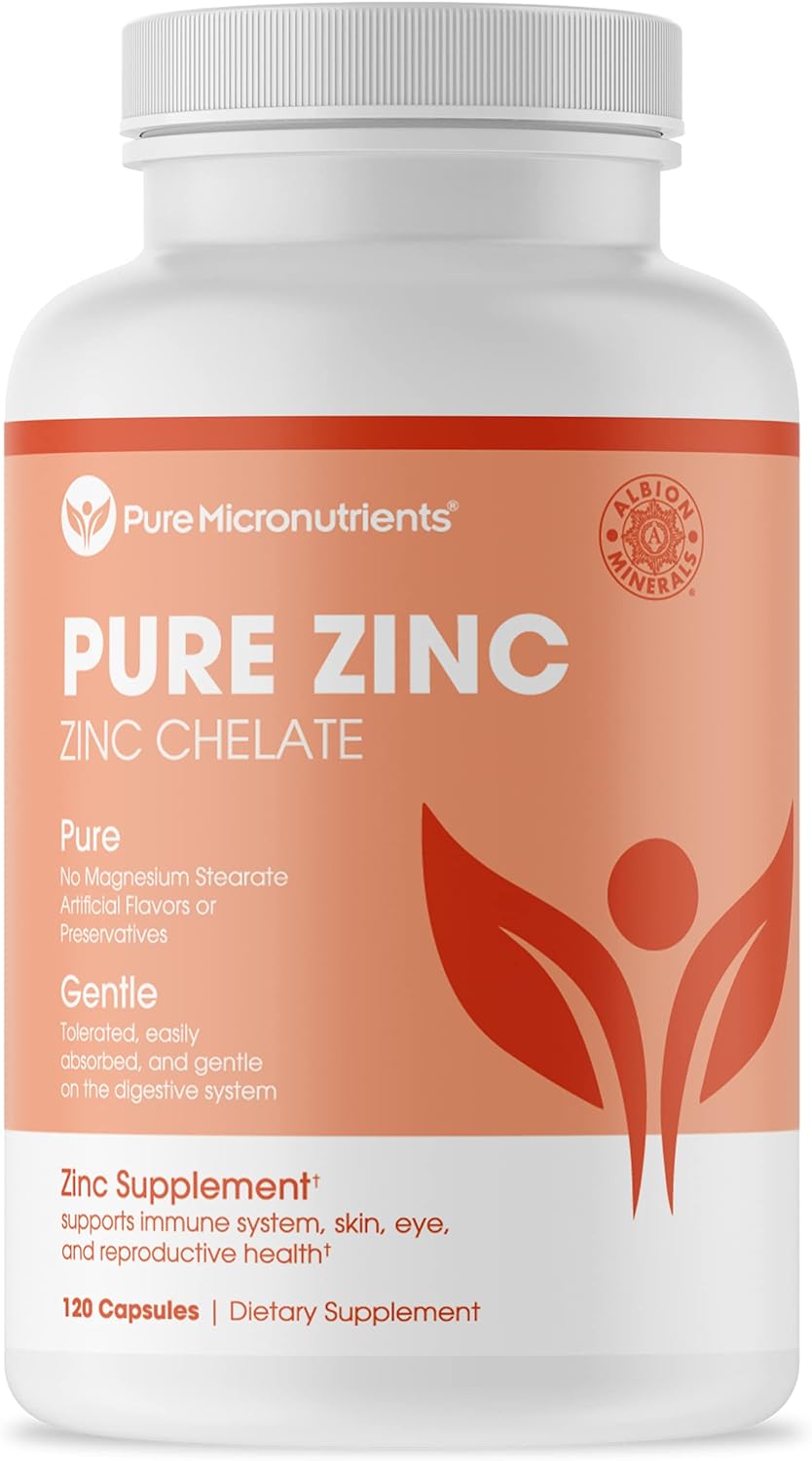 Pure Zinc Supplement, Natural Zinc Glycinate  (Chelated) 25mg,  - 120 count